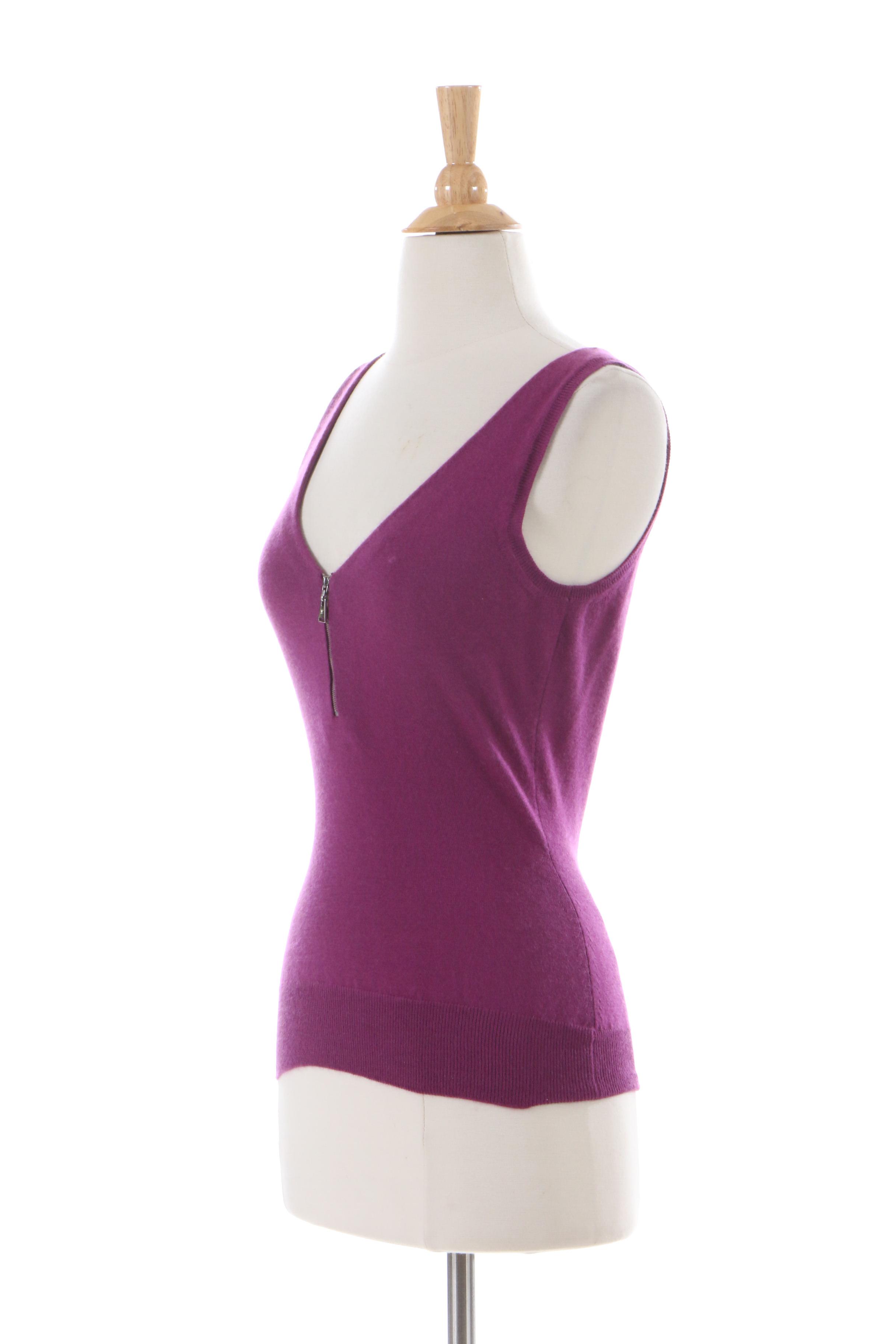 Louis Vuitton Paris Magenta Cashmere V-Neck Sleeveless Sweater, Made in Italy