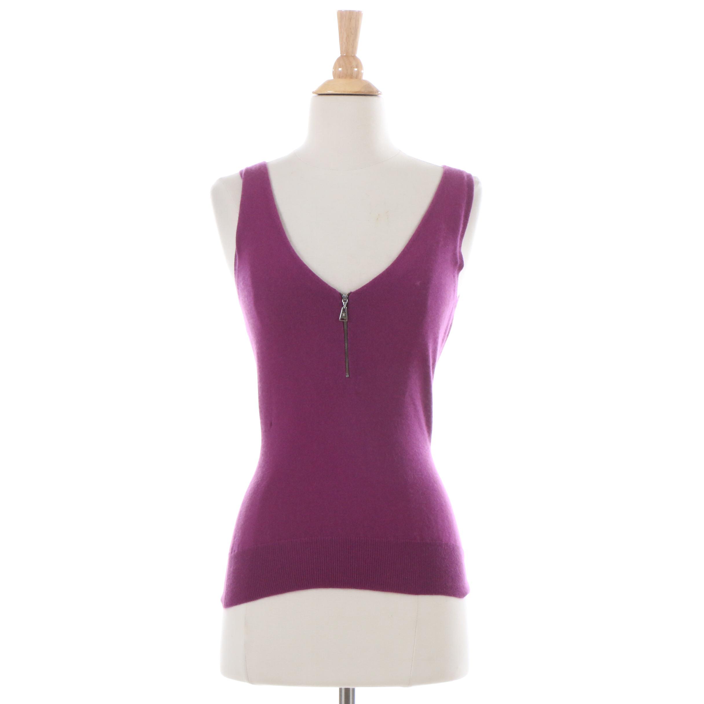 Louis Vuitton Paris Magenta Cashmere V-Neck Sleeveless Sweater, Made in Italy