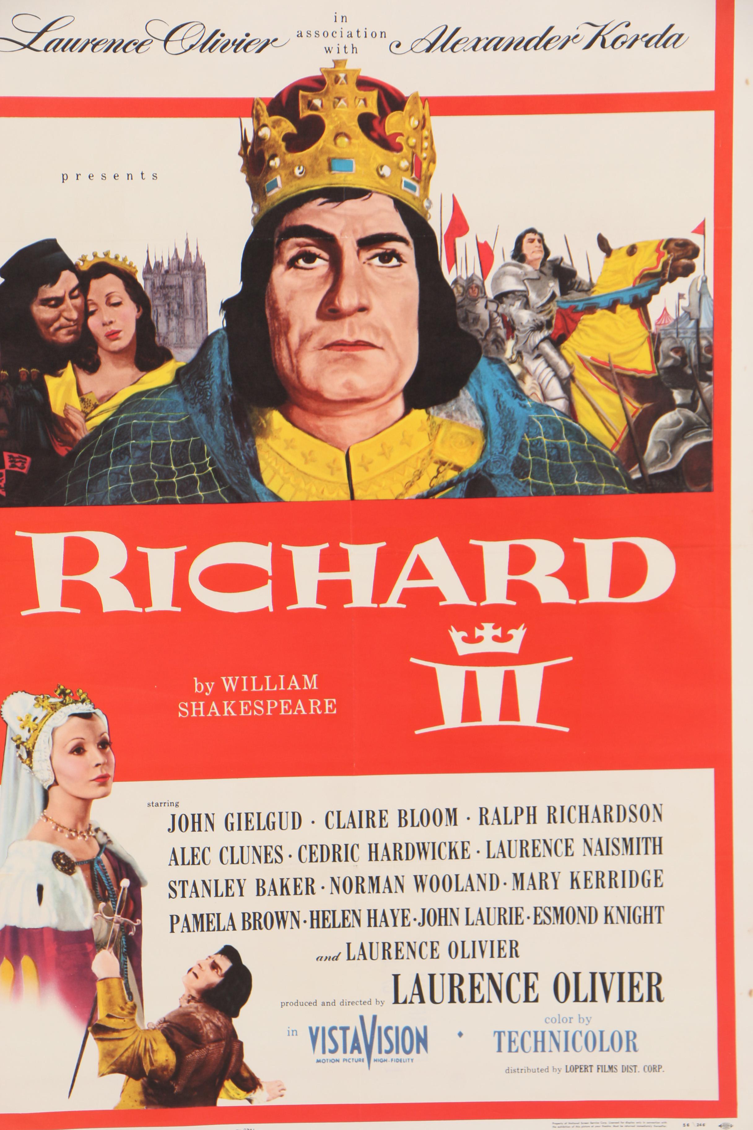"Richard III" with Laurence Olivier Theatrical Release One Sheet Poster, 1956