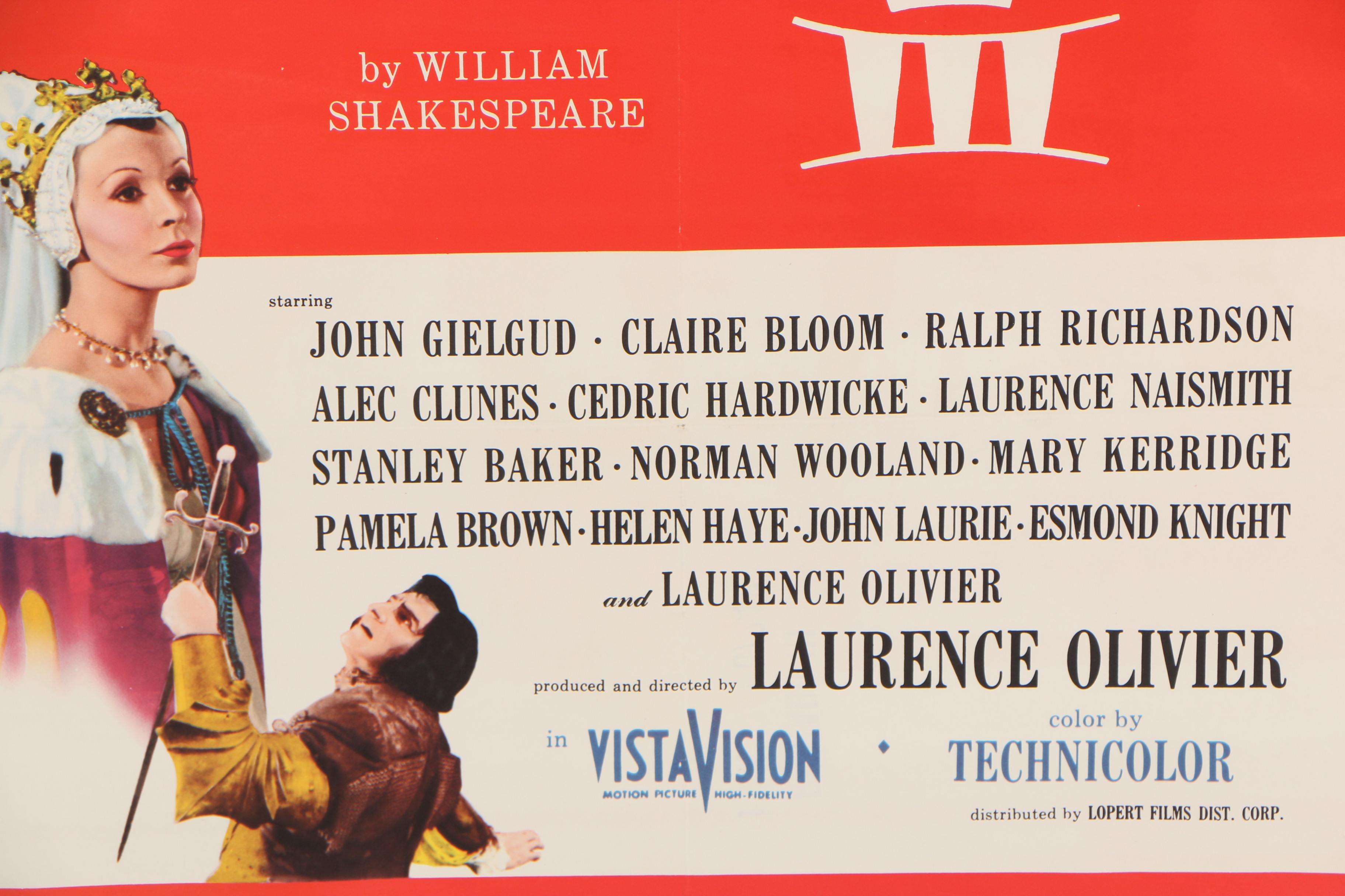 "Richard III" with Laurence Olivier Theatrical Release One Sheet Poster, 1956