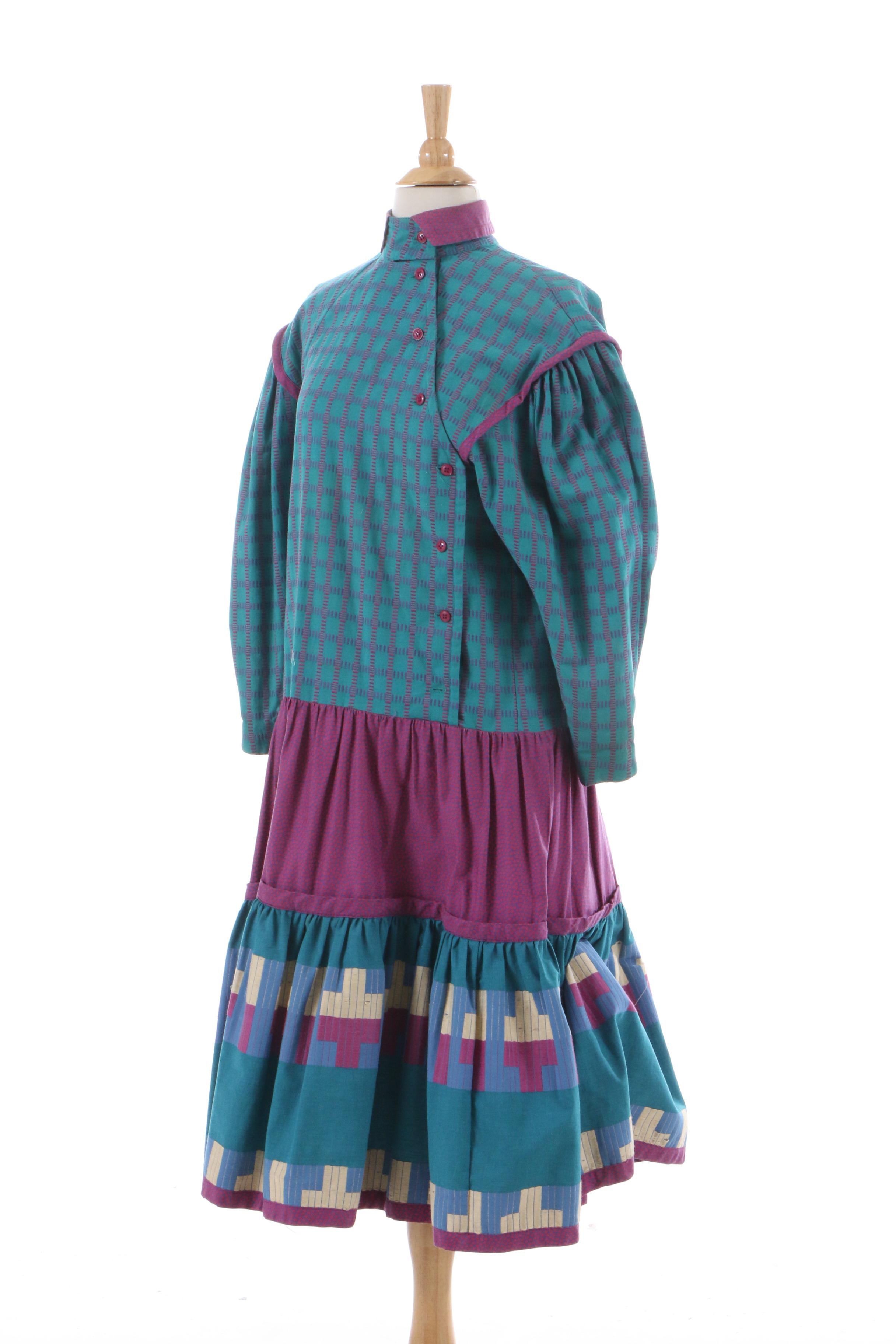 Jeanne Marc Cotton Drop Waist Dress with Woven Accents, 1980s Vintage