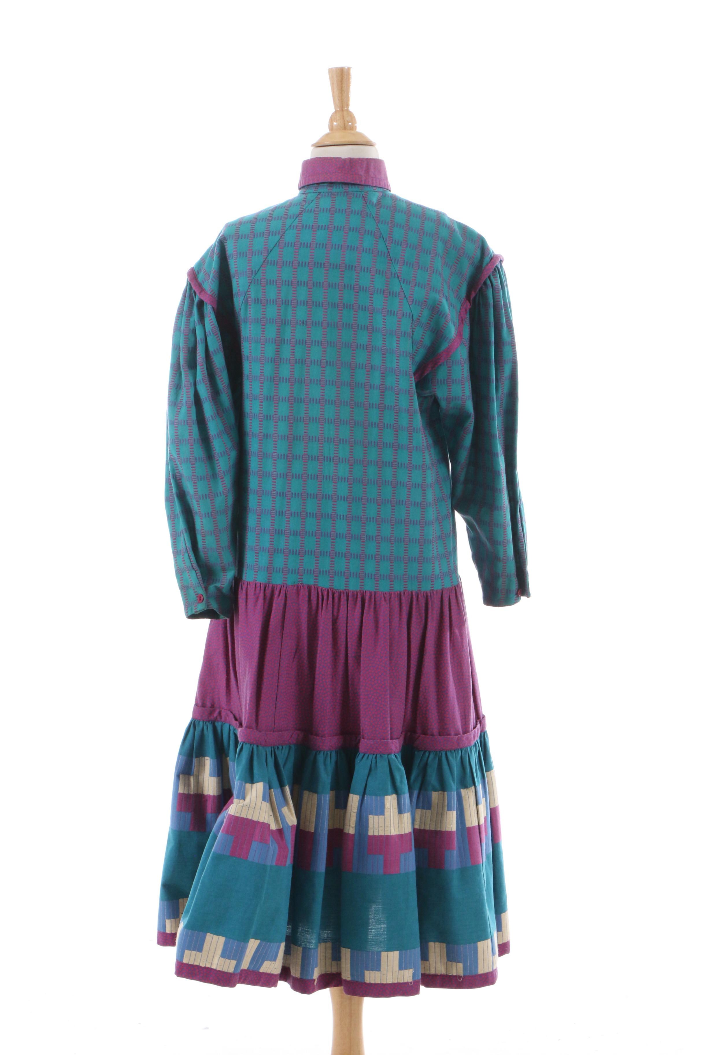 Jeanne Marc Cotton Drop Waist Dress with Woven Accents, 1980s Vintage