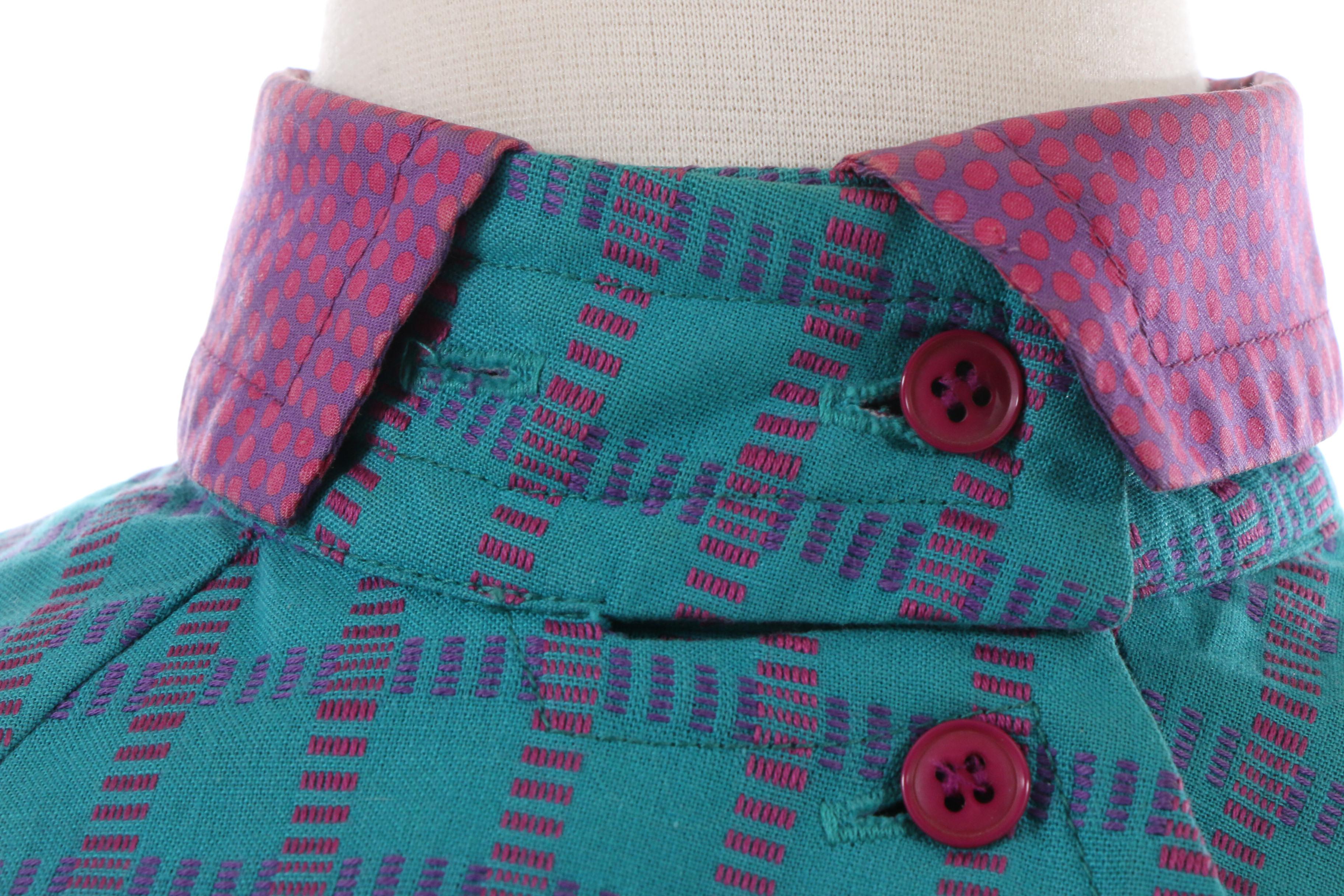 Jeanne Marc Cotton Drop Waist Dress with Woven Accents, 1980s Vintage