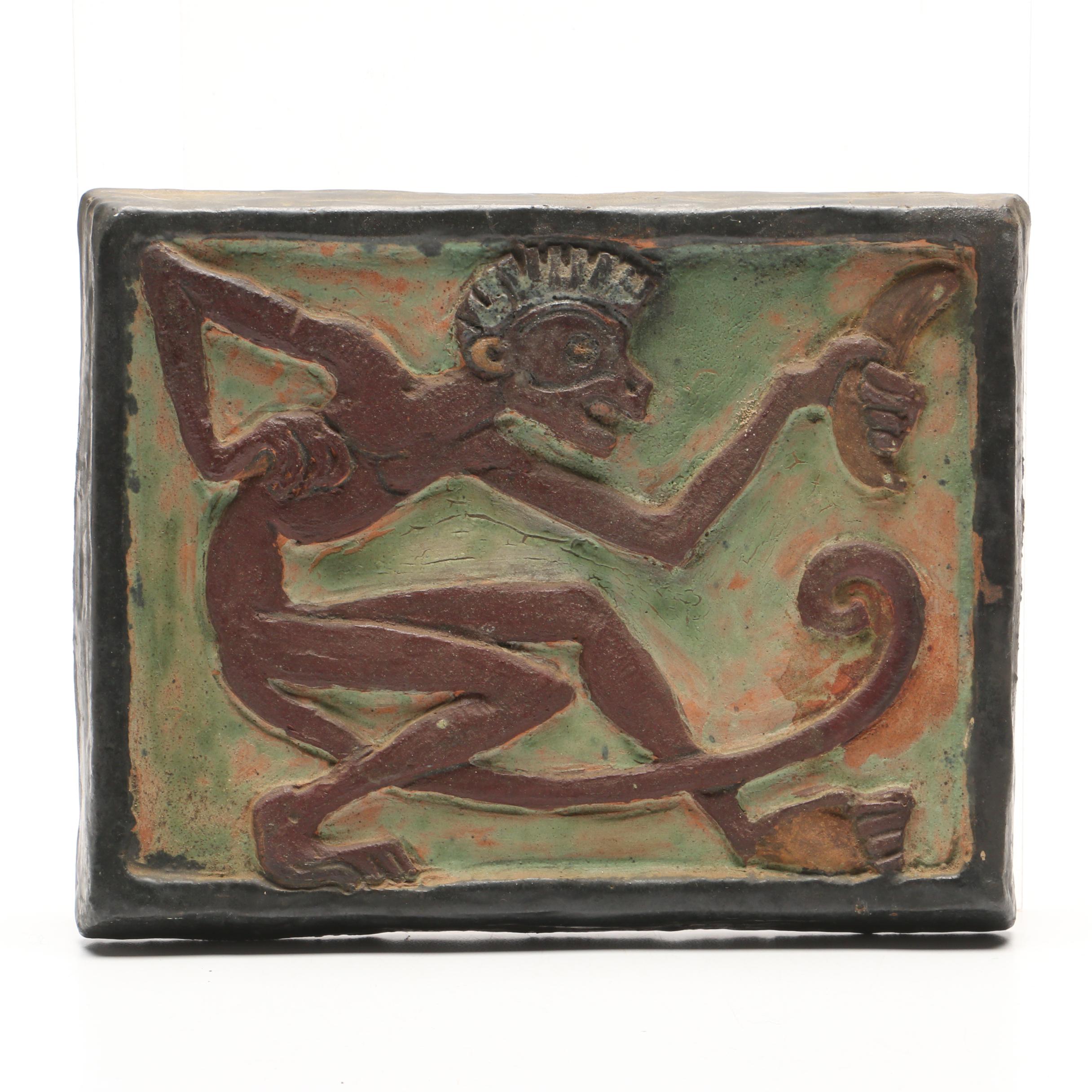 Paul St. Gaudens Carved Stoneware Relief Tile, Early 20th Century