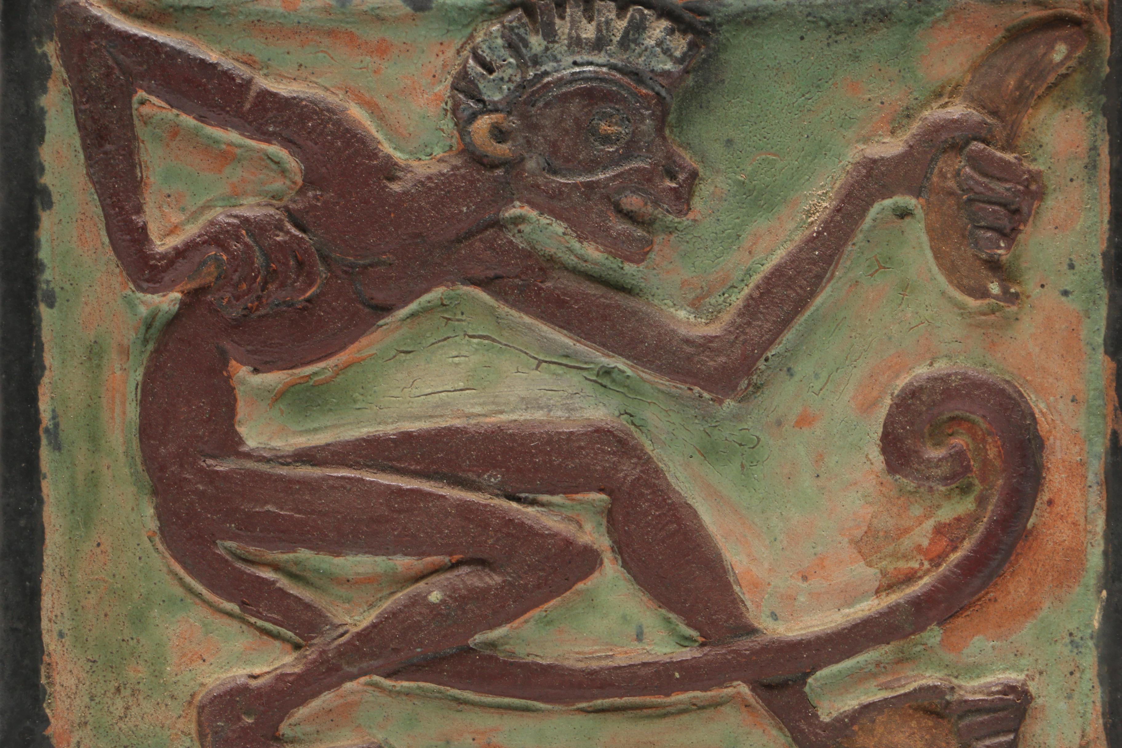 Paul St. Gaudens Carved Stoneware Relief Tile, Early 20th Century