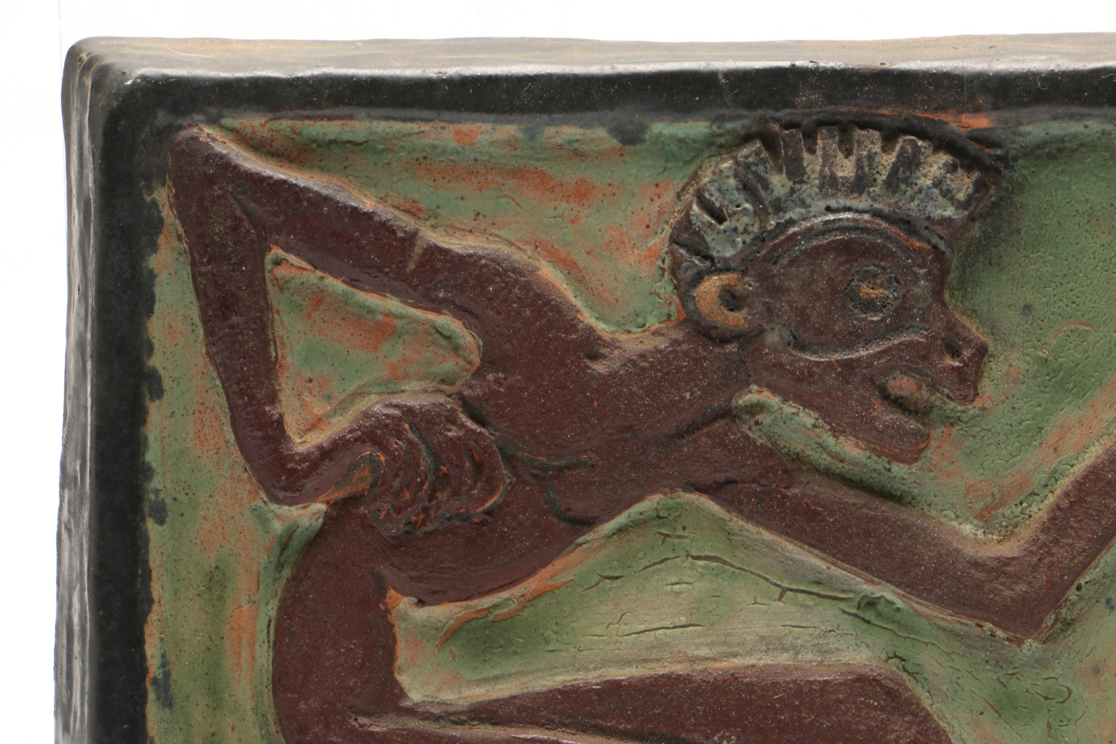 Paul St. Gaudens Carved Stoneware Relief Tile, Early 20th Century