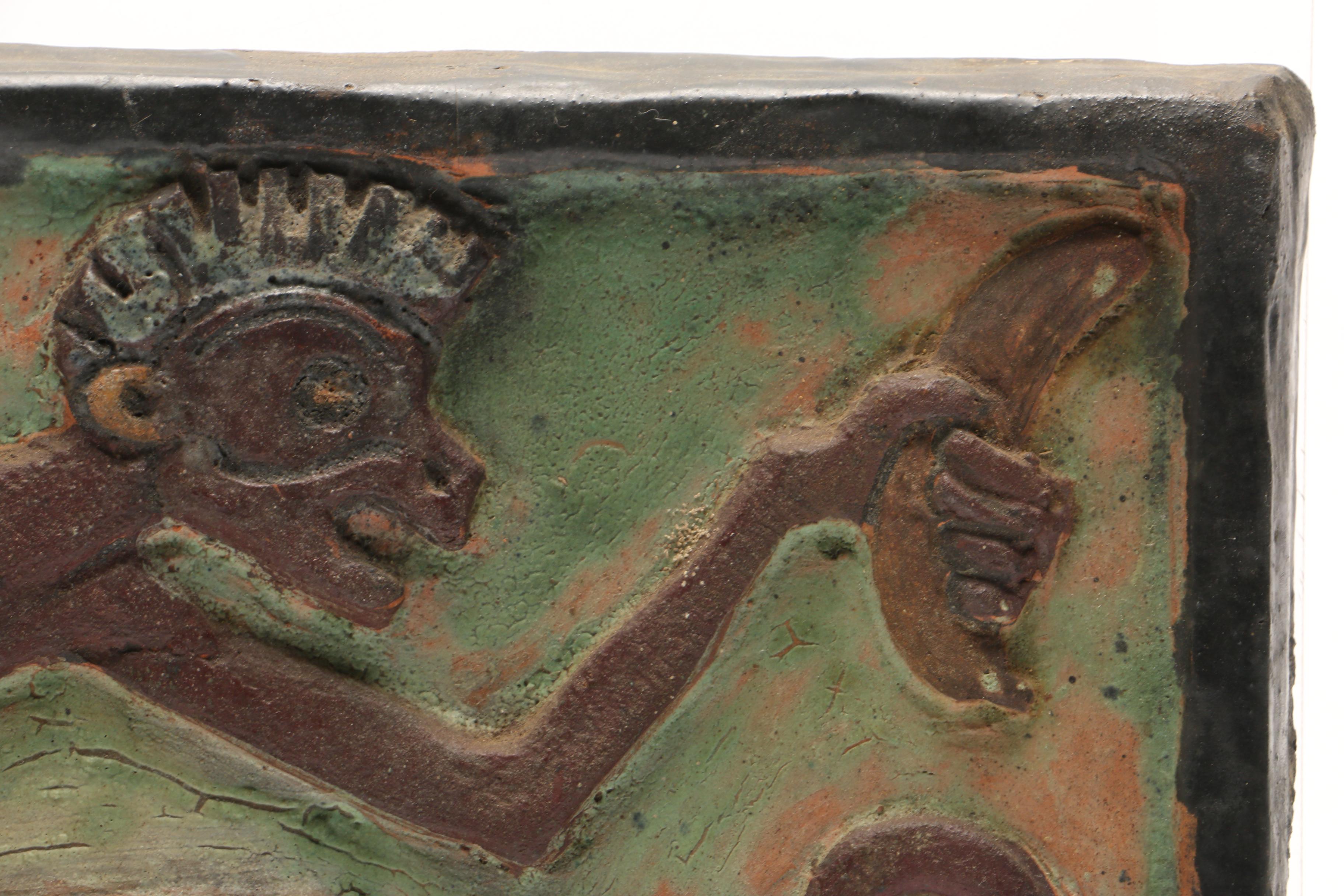 Paul St. Gaudens Carved Stoneware Relief Tile, Early 20th Century