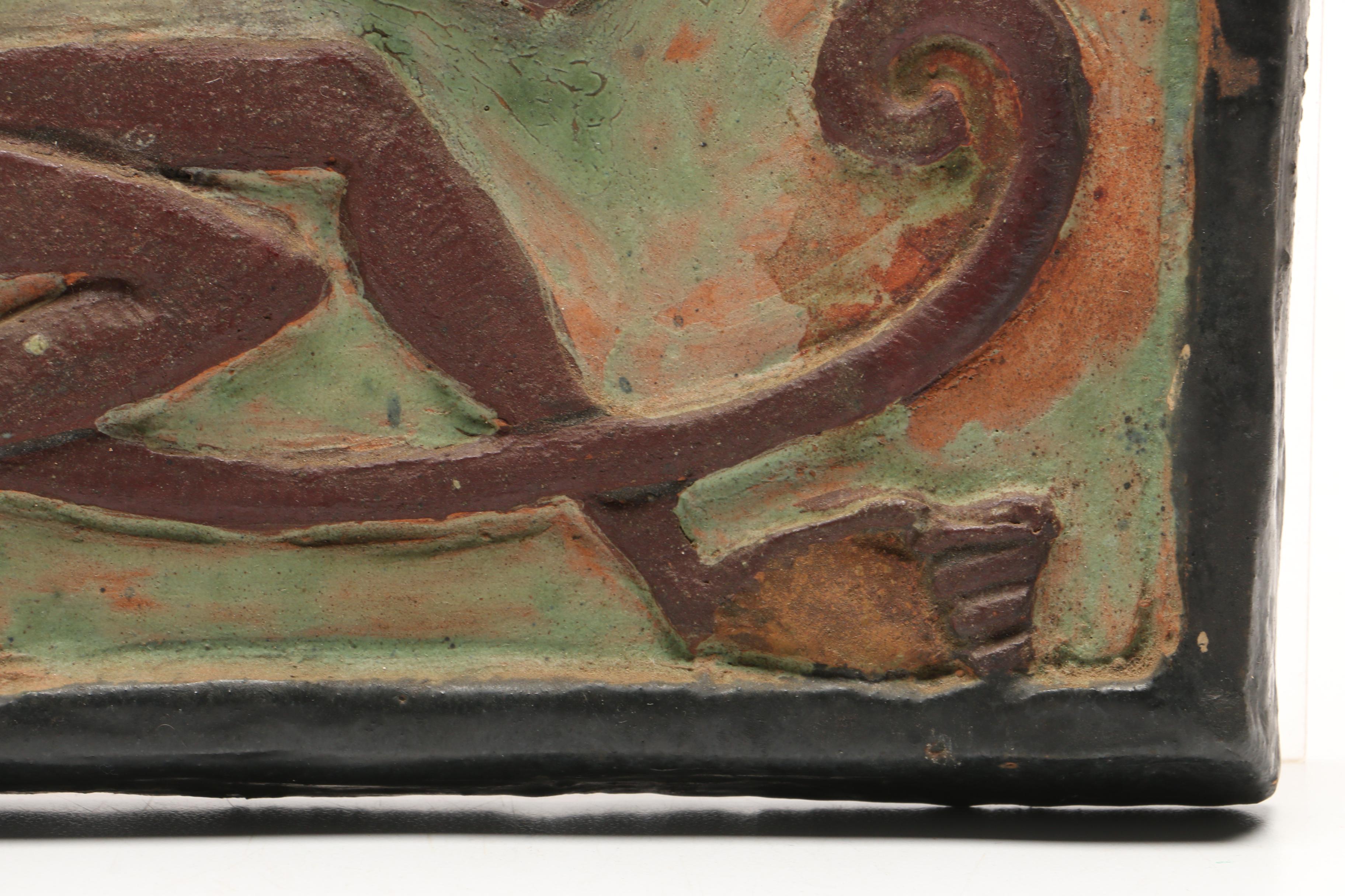 Paul St. Gaudens Carved Stoneware Relief Tile, Early 20th Century