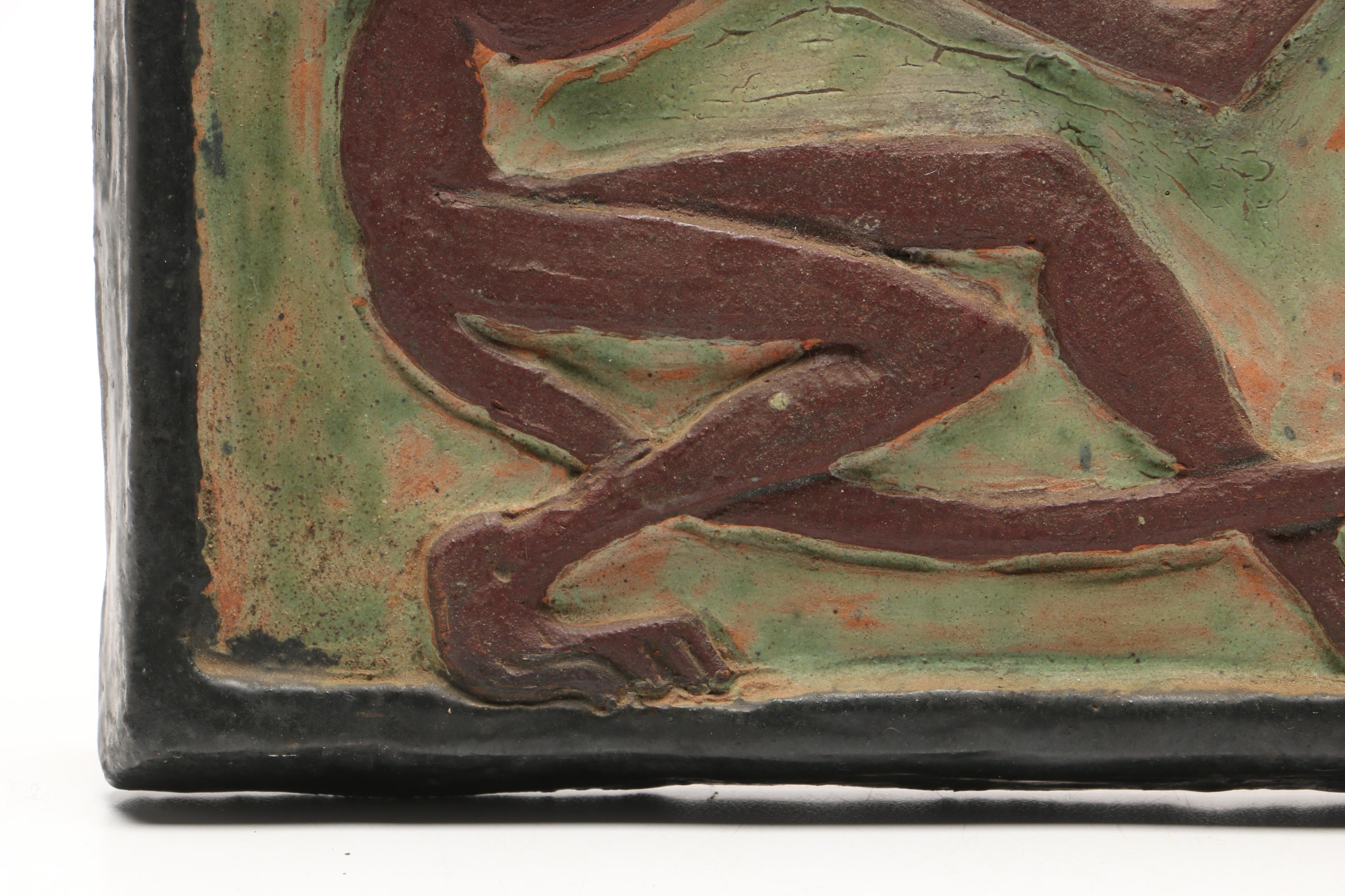 Paul St. Gaudens Carved Stoneware Relief Tile, Early 20th Century