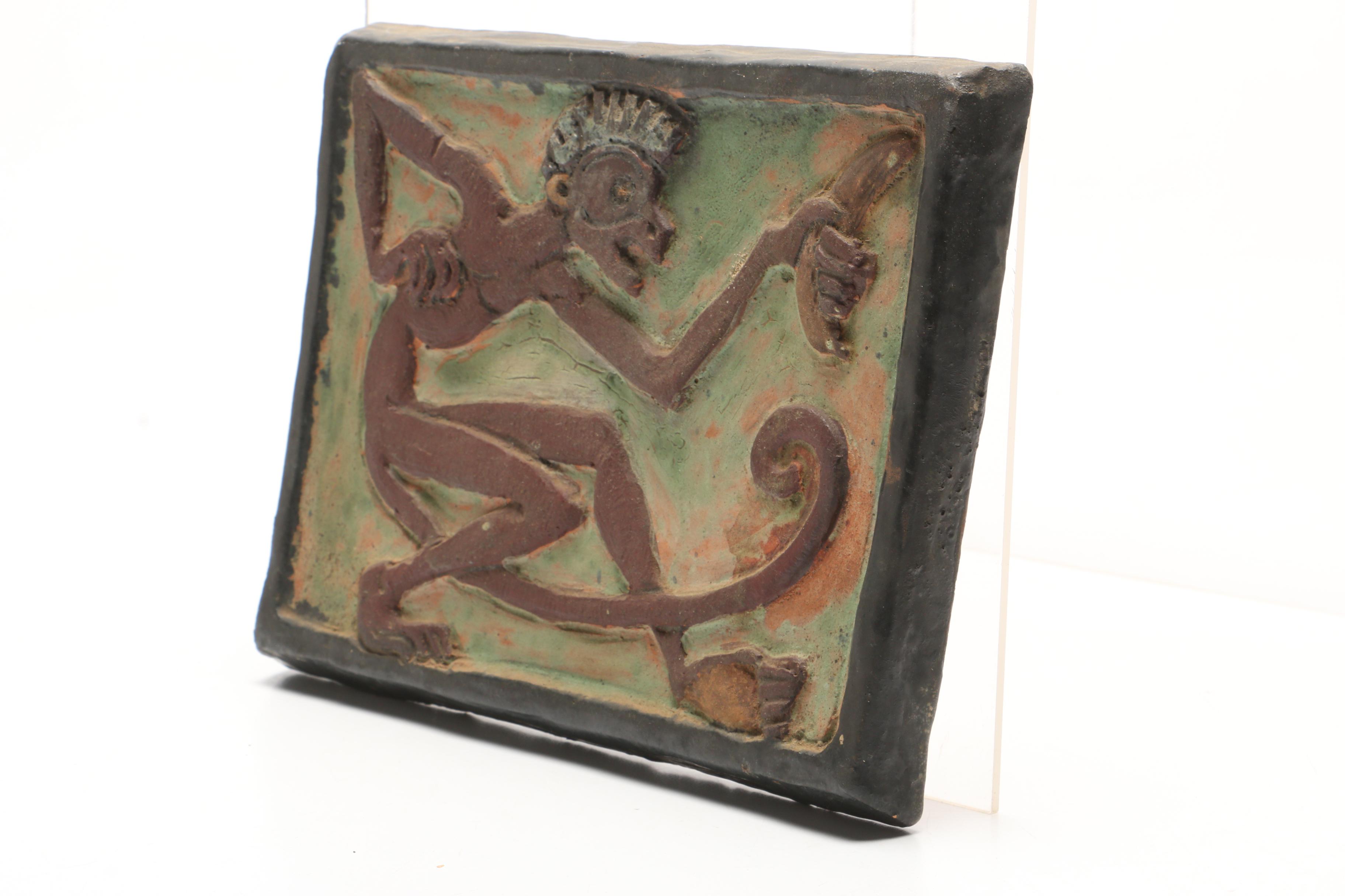 Paul St. Gaudens Carved Stoneware Relief Tile, Early 20th Century