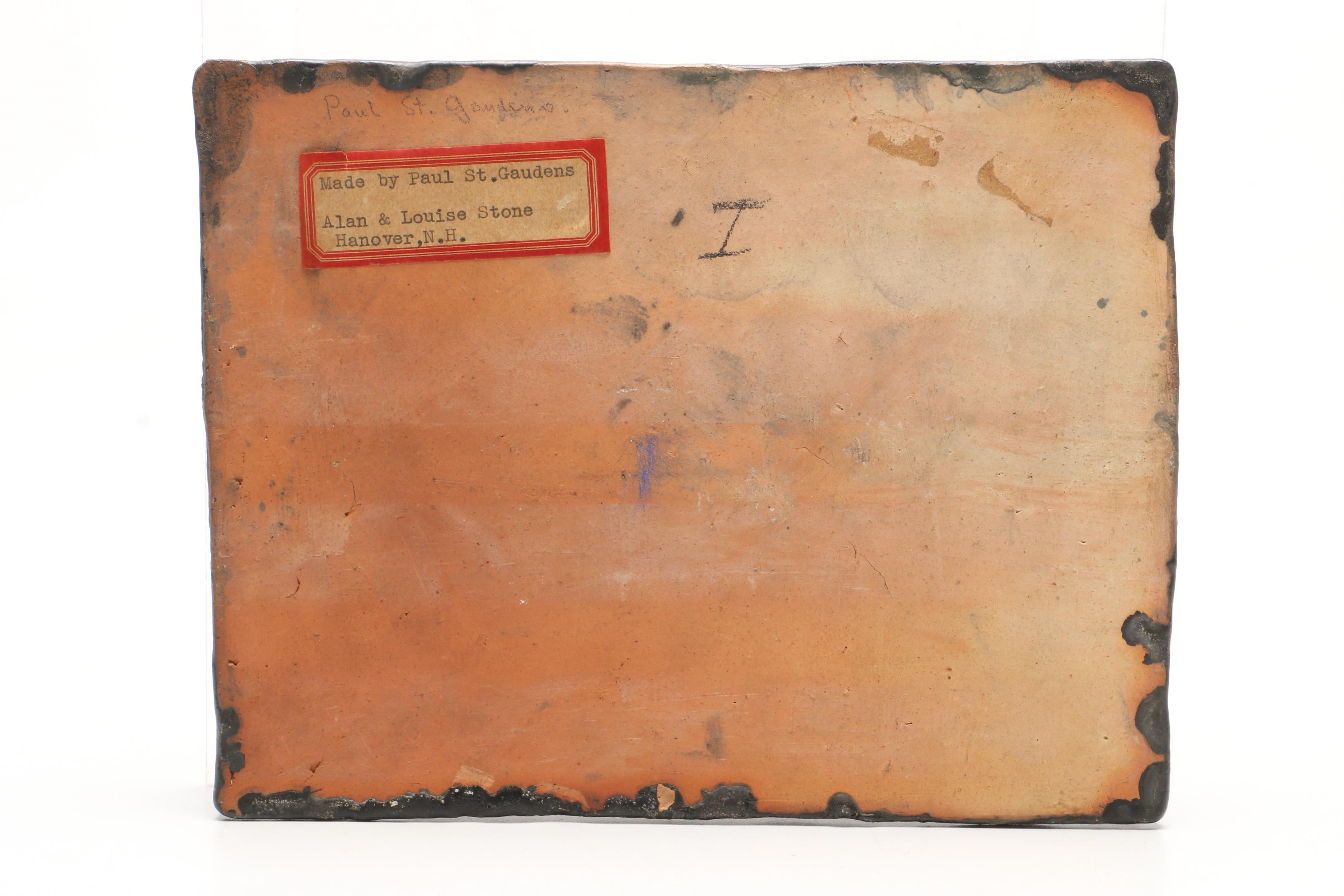 Paul St. Gaudens Carved Stoneware Relief Tile, Early 20th Century