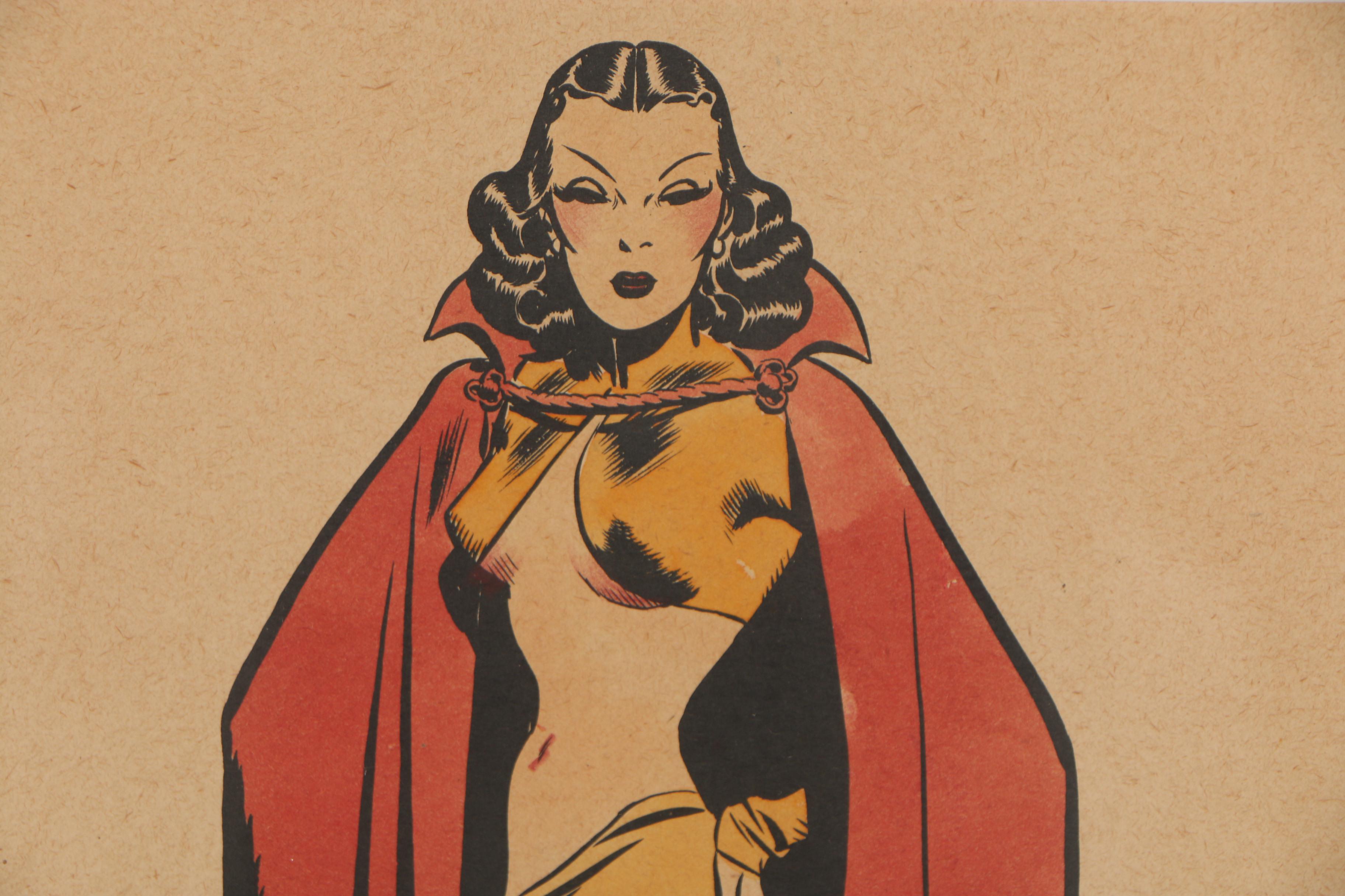 Milton Caniff Sketch and Hand-Colored Lithograph of "The Dragon Lady"