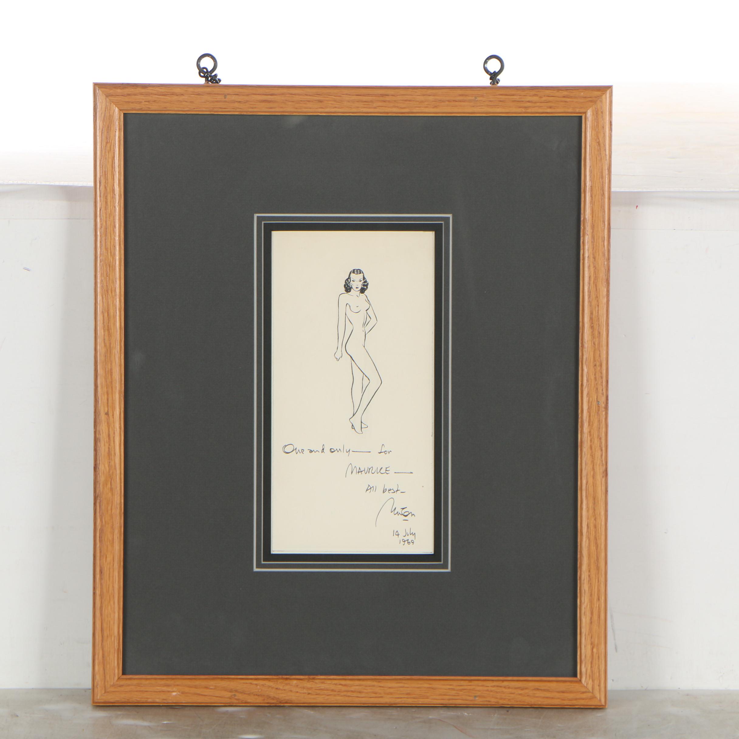 Milton Caniff Sketch and Hand-Colored Lithograph of "The Dragon Lady"