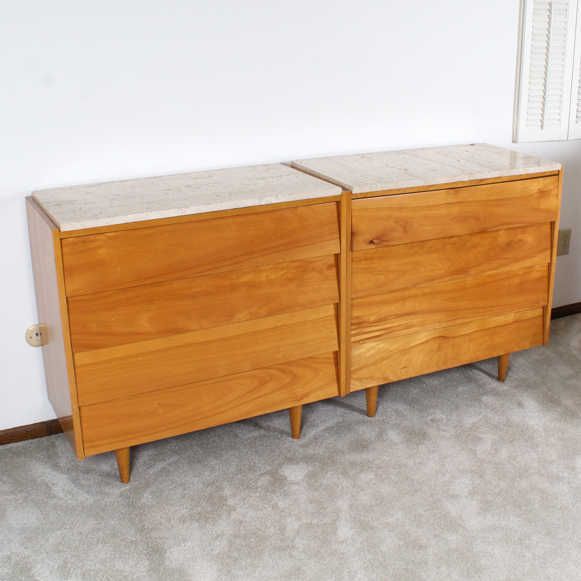 Pair of Florence Knoll for Knoll Associates Louvered Drawer Birch Chests, c 1950