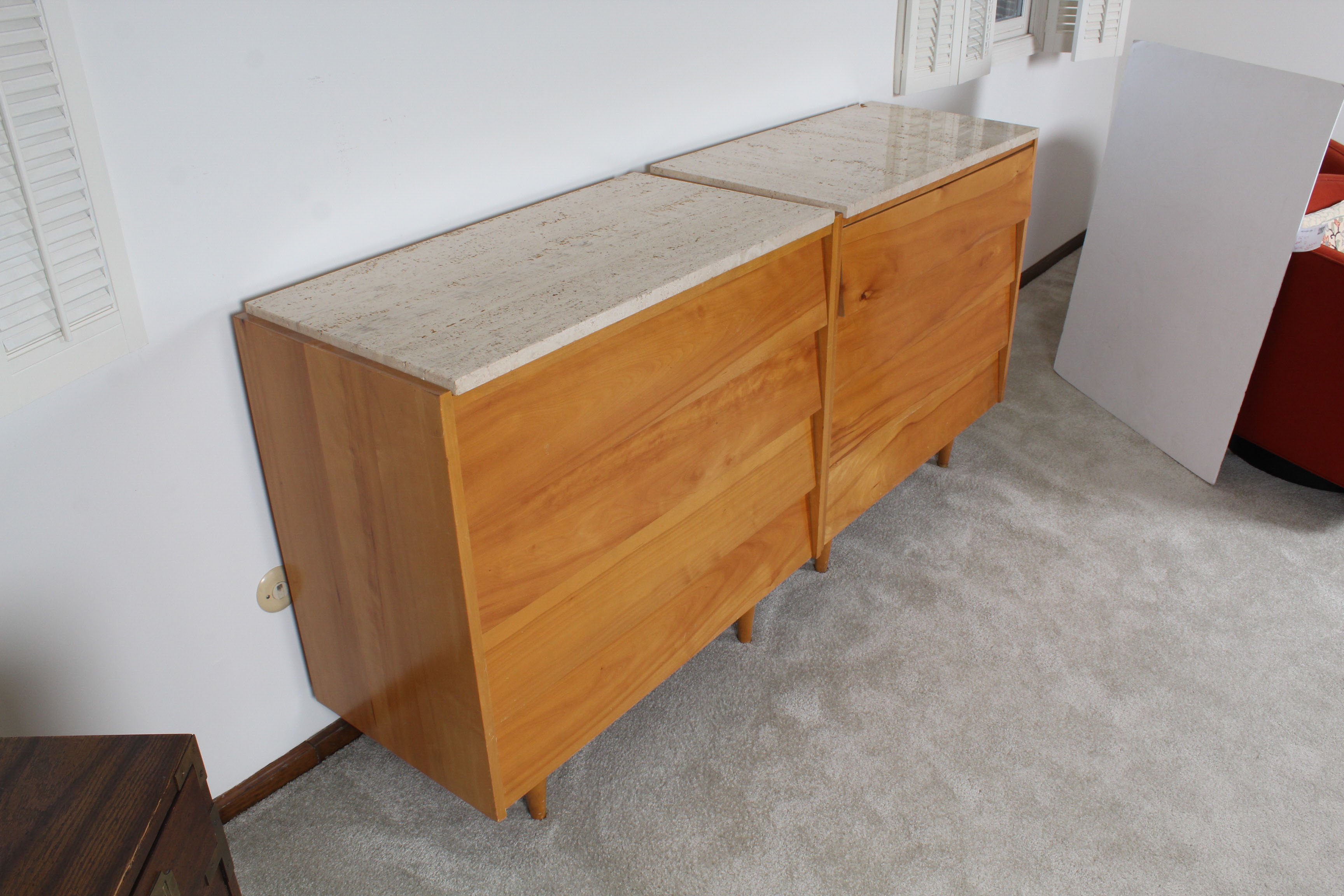 Pair of Florence Knoll for Knoll Associates Louvered Drawer Birch Chests, c 1950