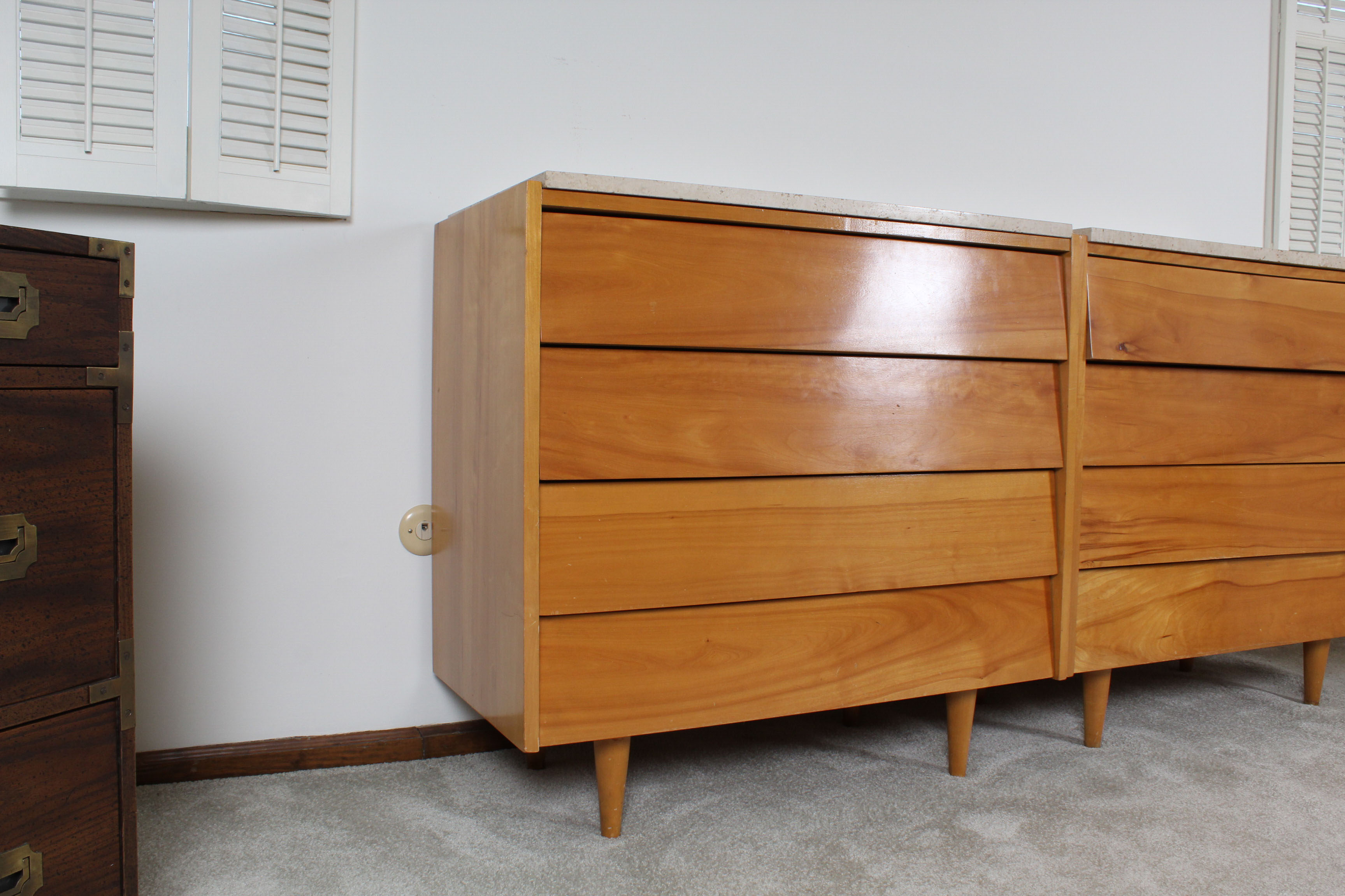 Pair of Florence Knoll for Knoll Associates Louvered Drawer Birch Chests, c 1950