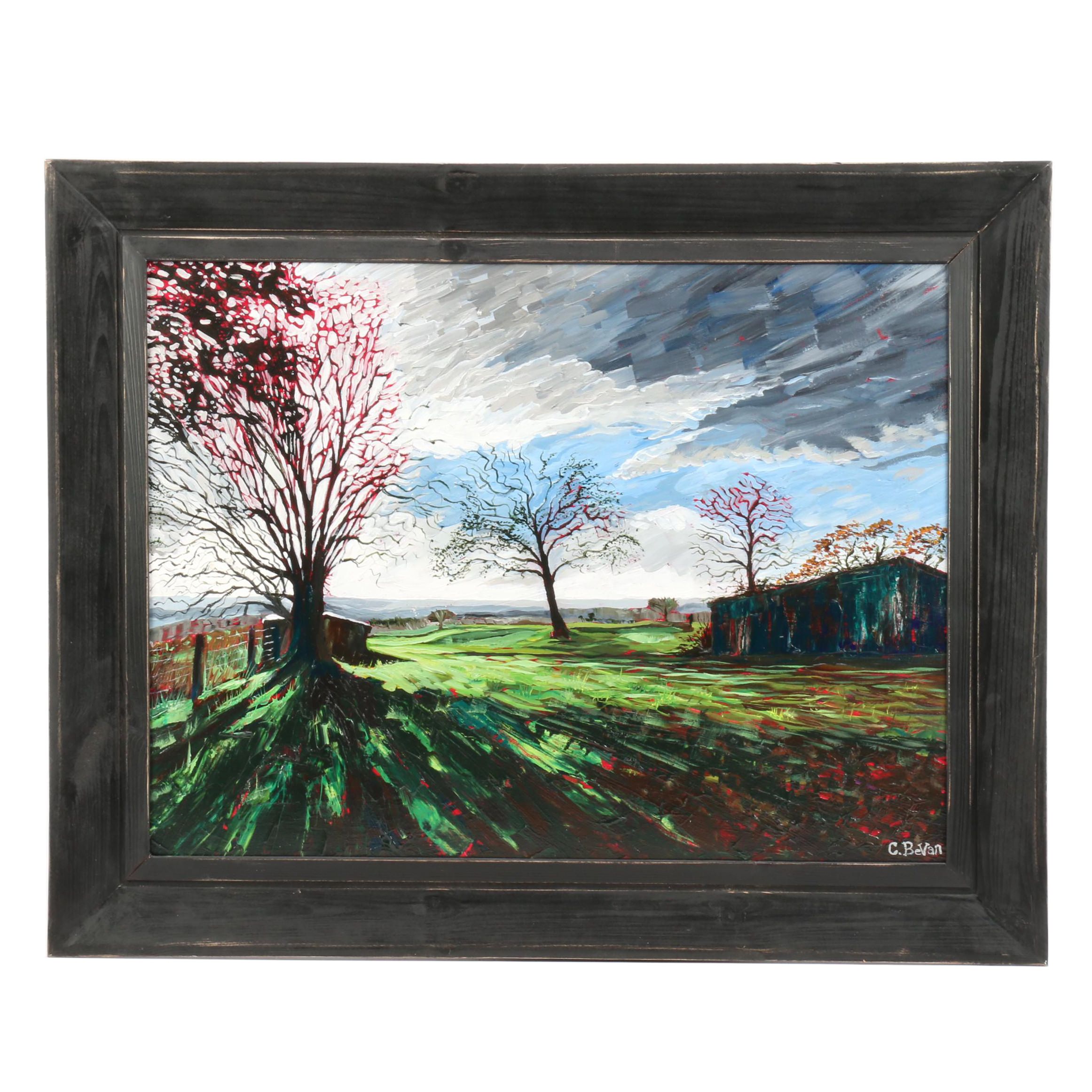 Carl Bevan Abstract Oil Painting of Pastoral Scene