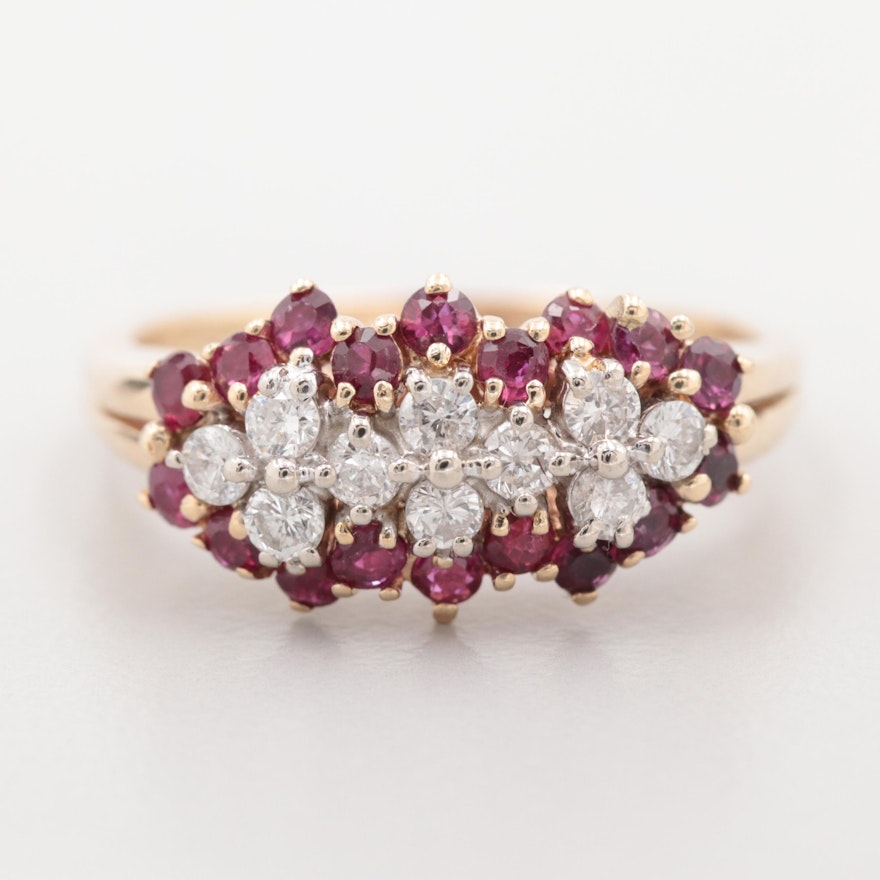 14K Yellow Gold Diamond and Ruby Ring