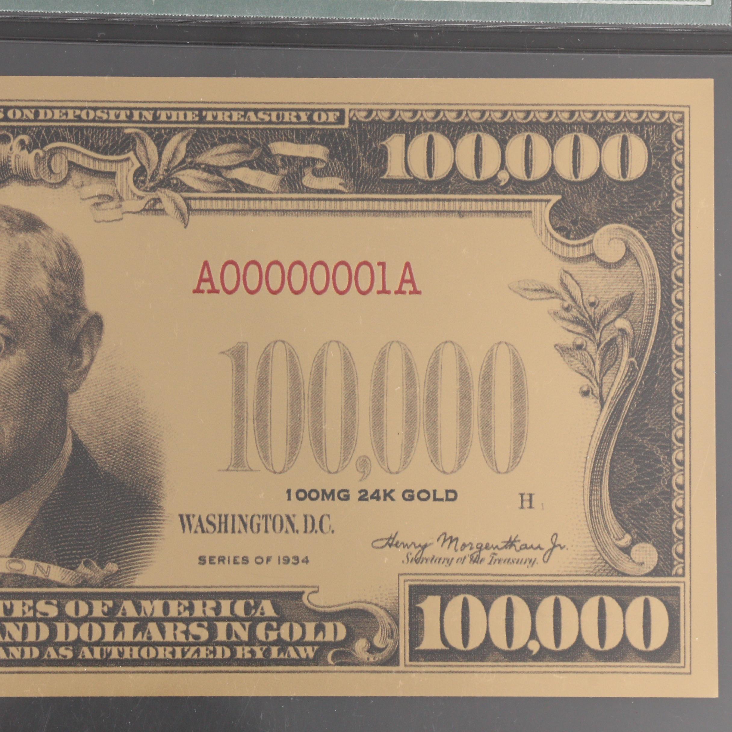 PMG Graded Gem Uncirculated "Smithsonian Edition" $100,000 Gold Certificate