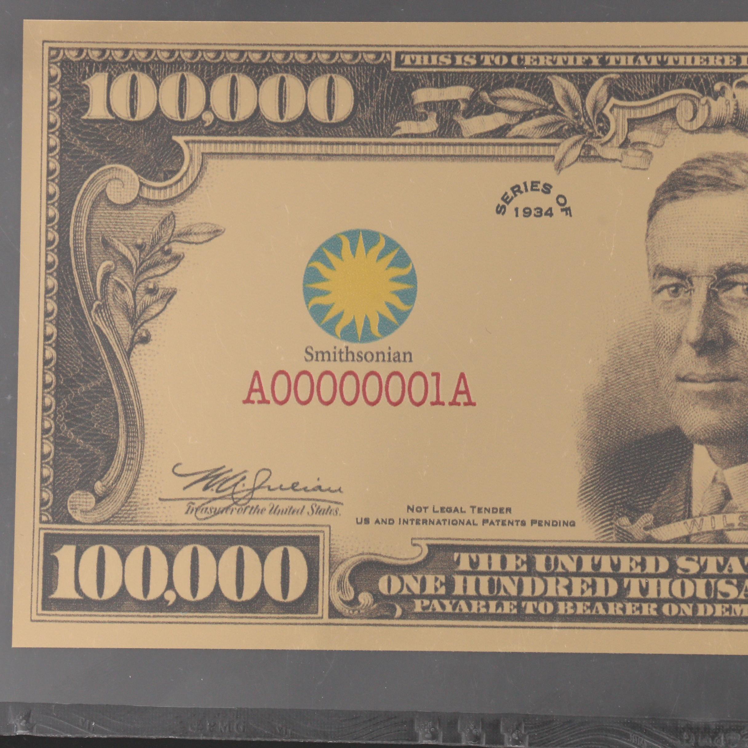 PMG Graded Gem Uncirculated "Smithsonian Edition" $100,000 Gold Certificate