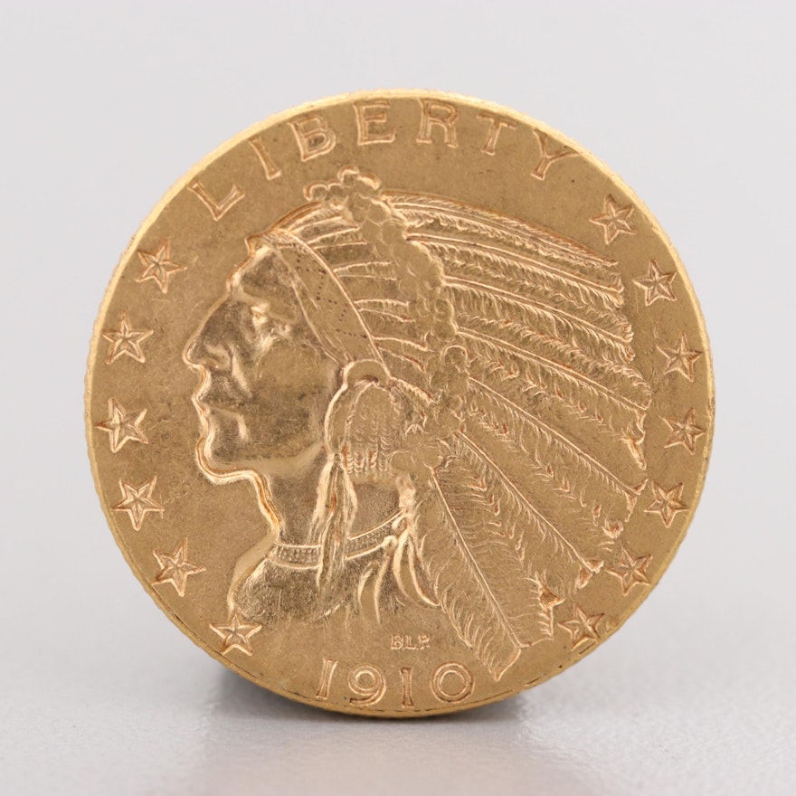 1910 Indian Head $5 Half Eagle Gold Coin