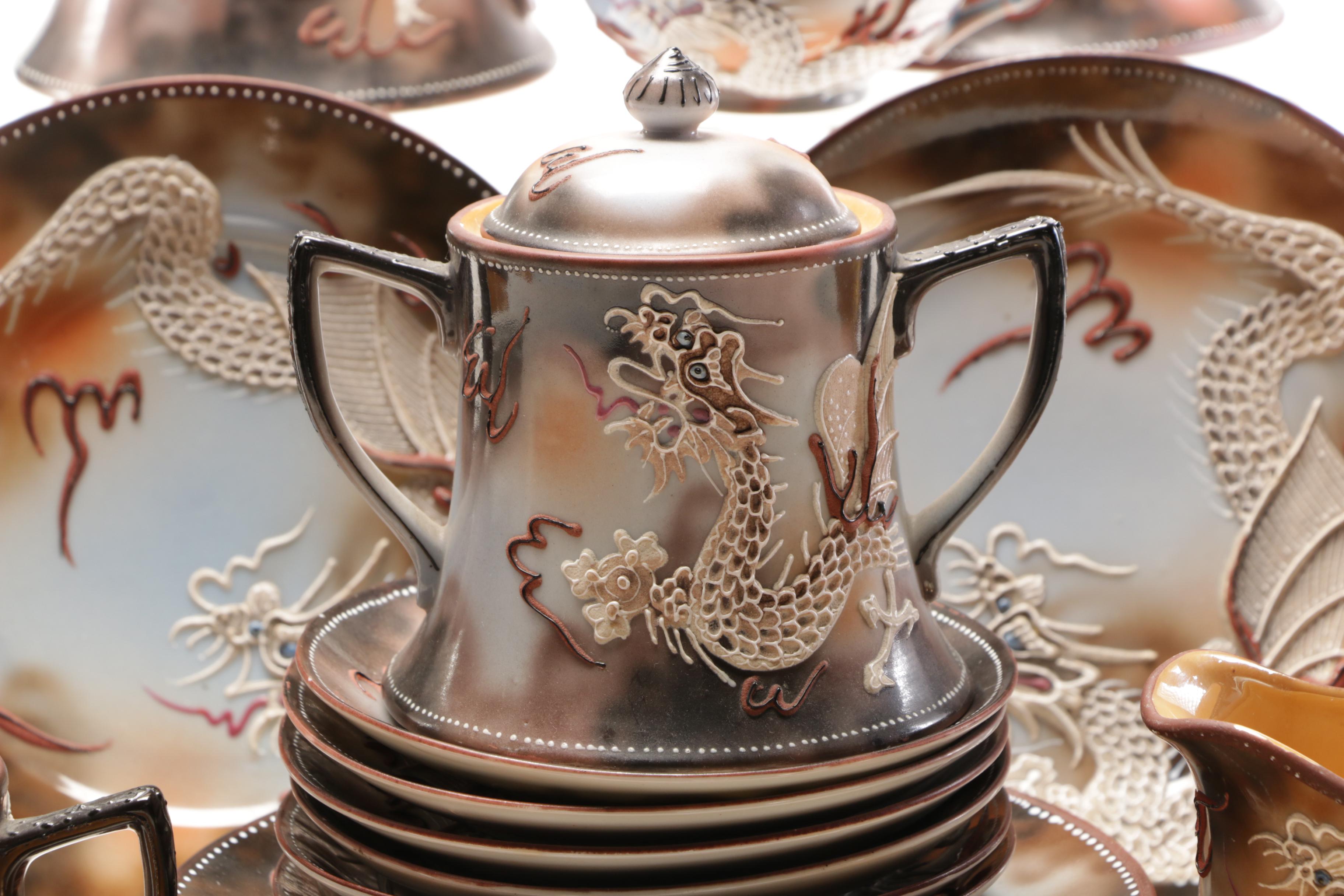 Takito Japanese Moriage Dragonware Porcelain Tea Set