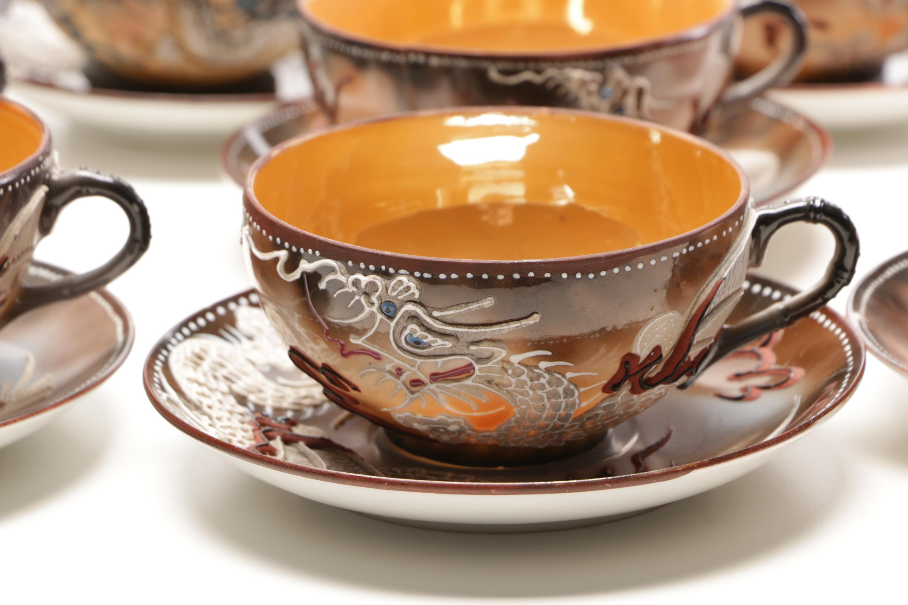 Takito Japanese Moriage Dragonware Porcelain Tea Set