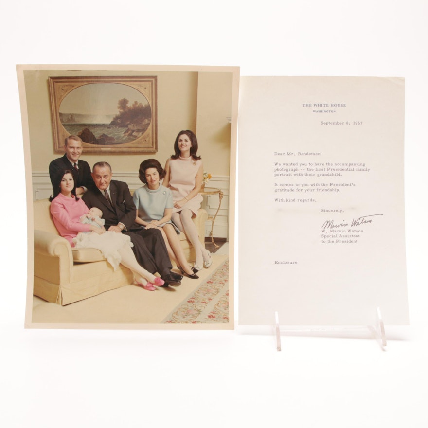 1967 White House Lyndon Johnson Correspondence Letter and Family Portrait