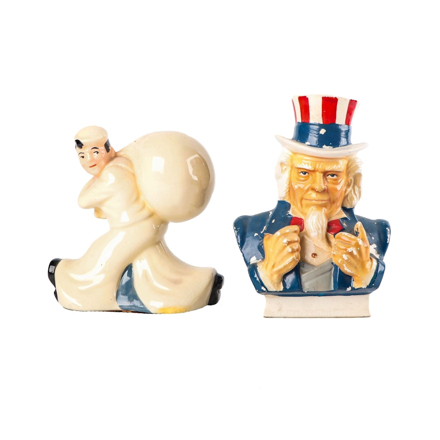 McCoy "The Sea-Men's Bank For Saving" Ceramic Coin Bank and "Uncle Sam" Bank