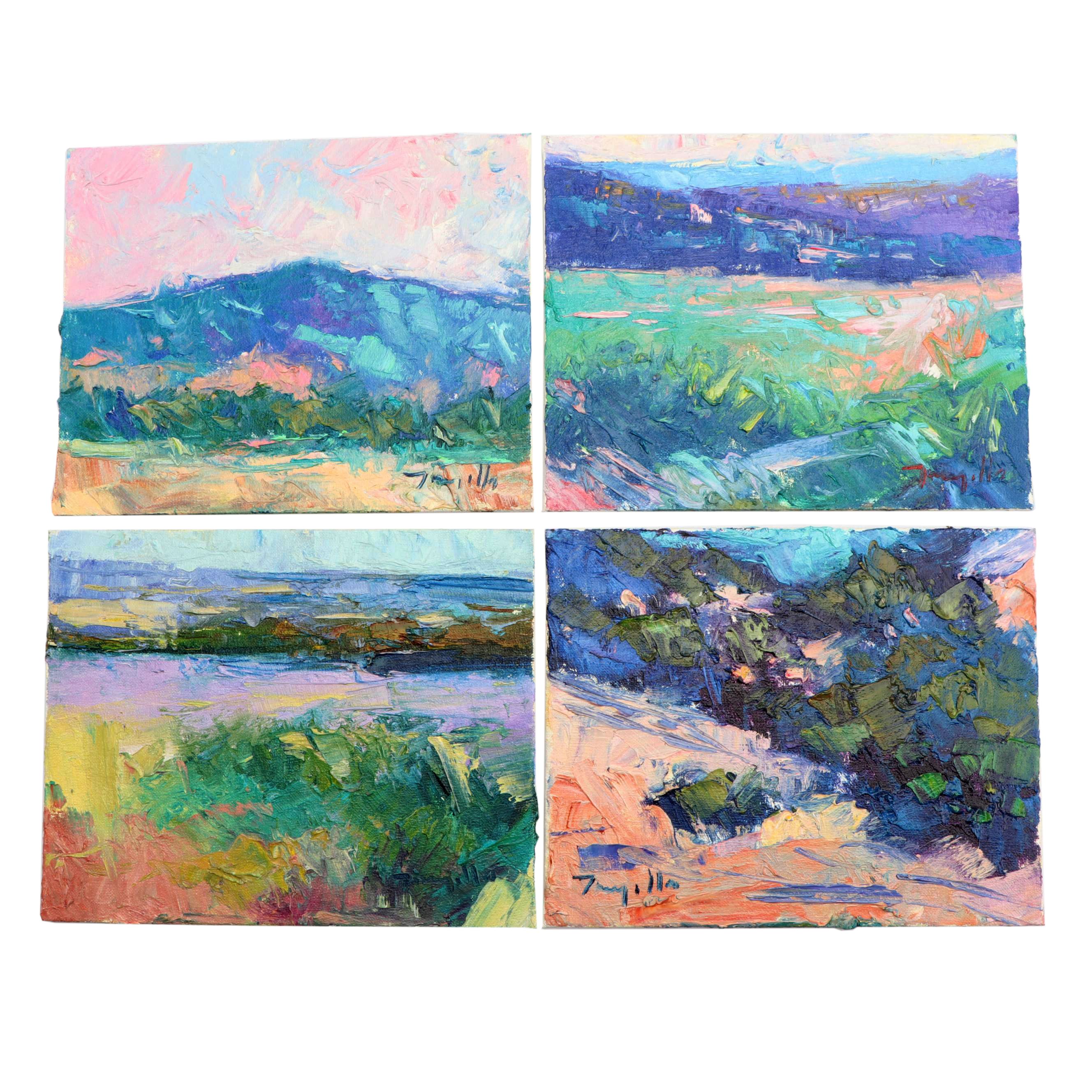 Four Jose Trujillo Impressionistic Mountain Oil Paintings