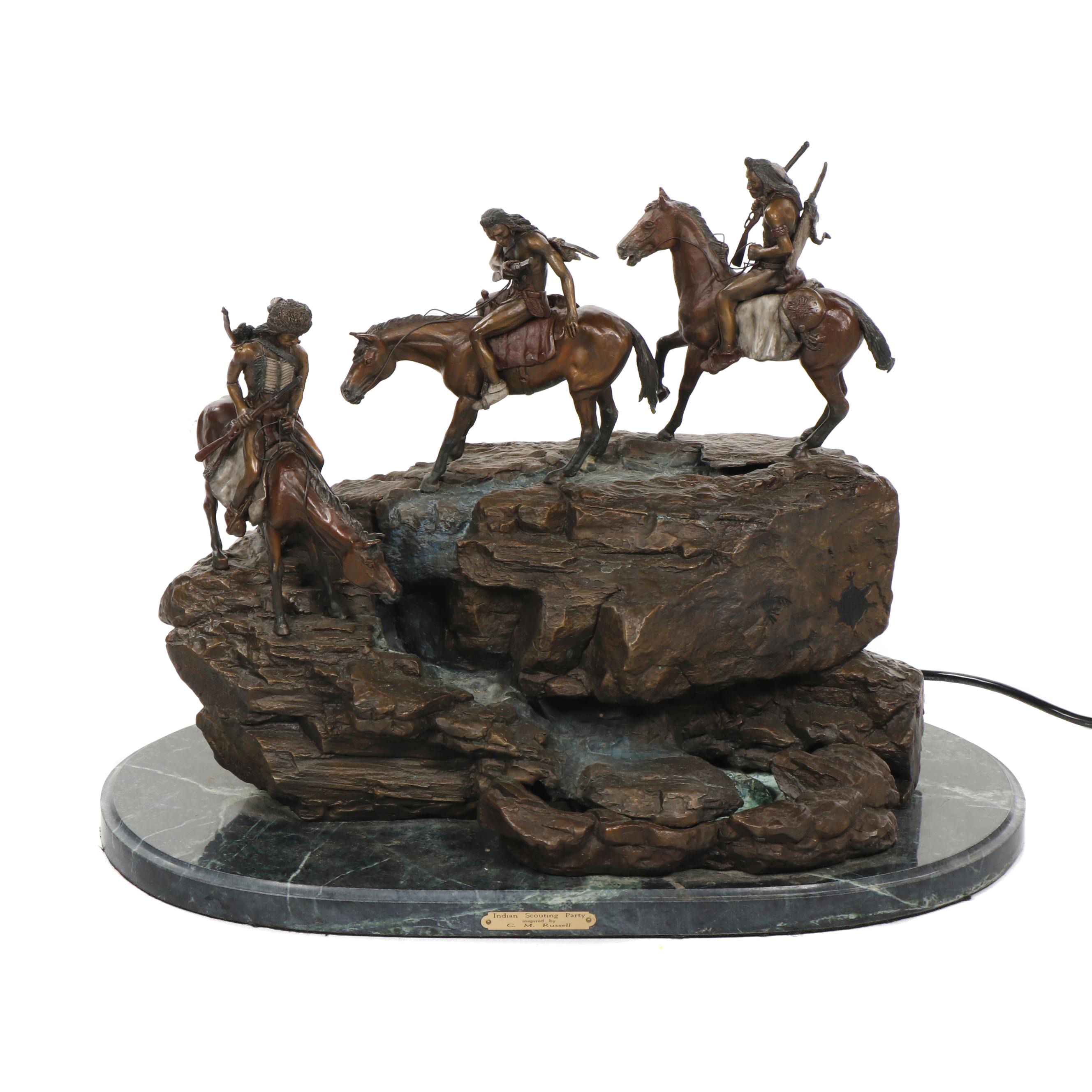 Bronze Fountain Sculpture after Charles M. Russell "Indian Scouting Party"
