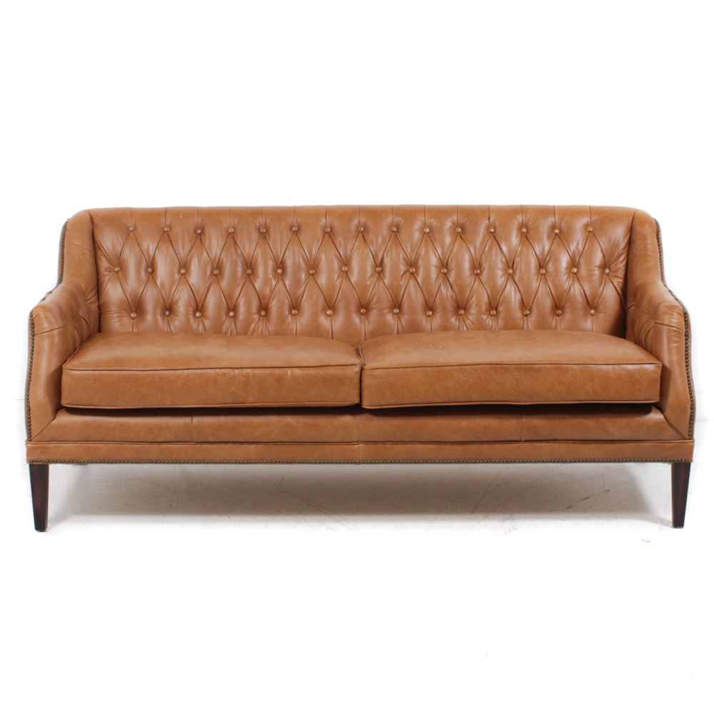 Contemporary Button-Tufted Leather Sofa