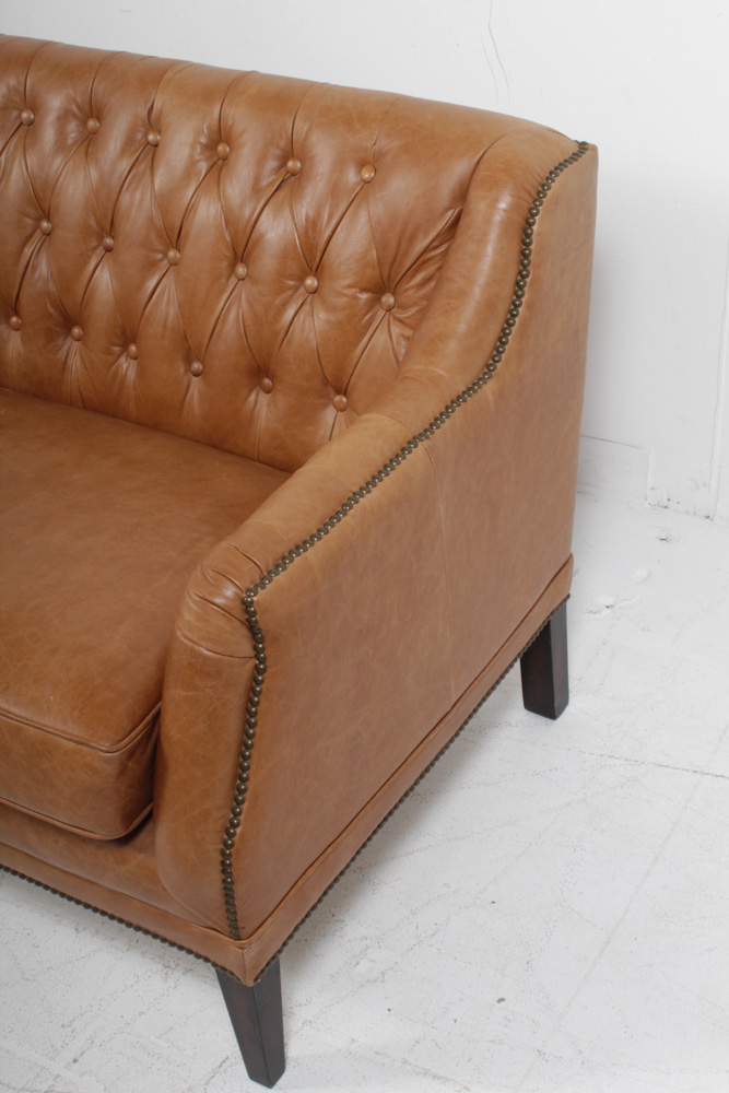 Contemporary Button-Tufted Leather Sofa