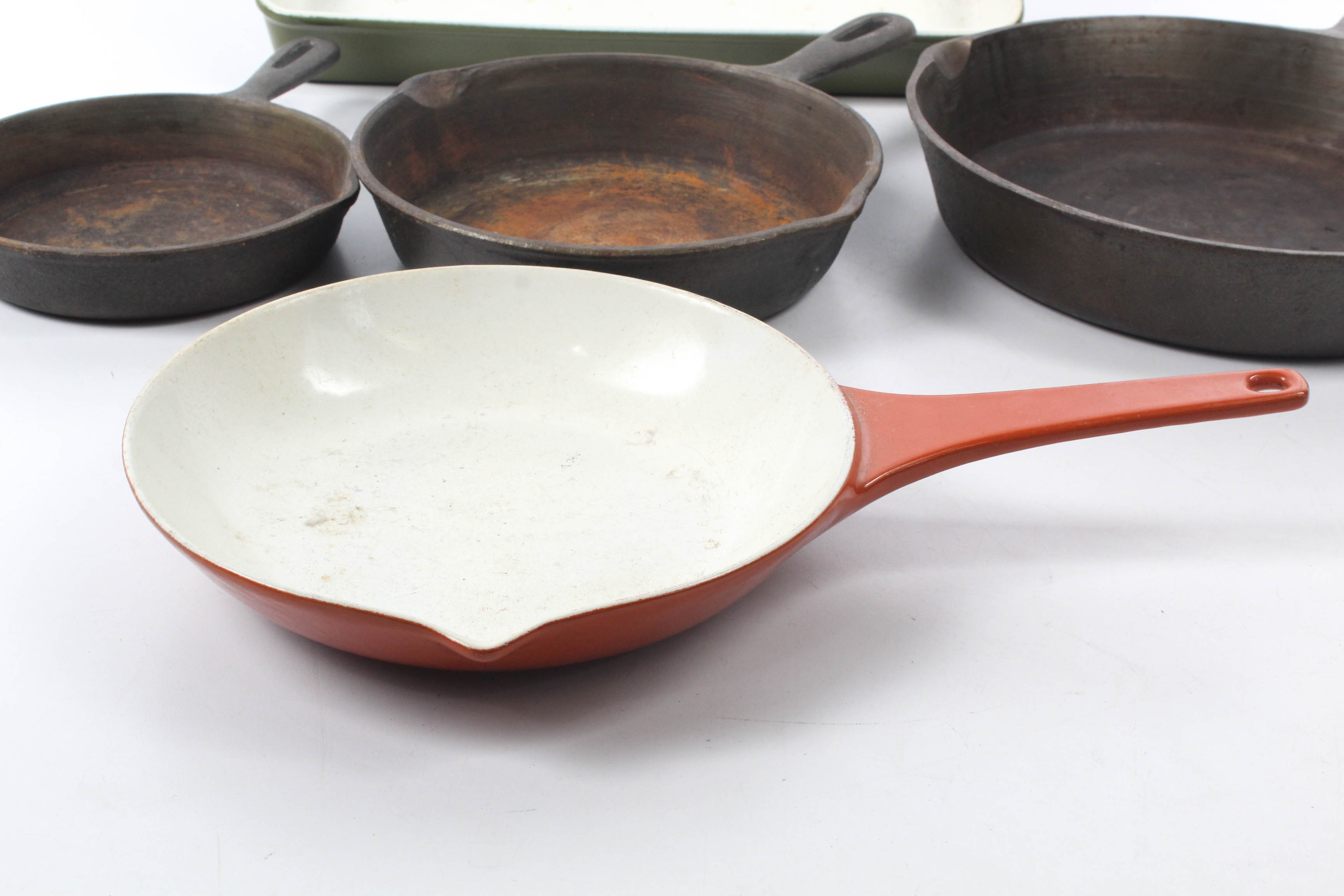 Enameled and Raw Cast Iron Cookware, Mid Century