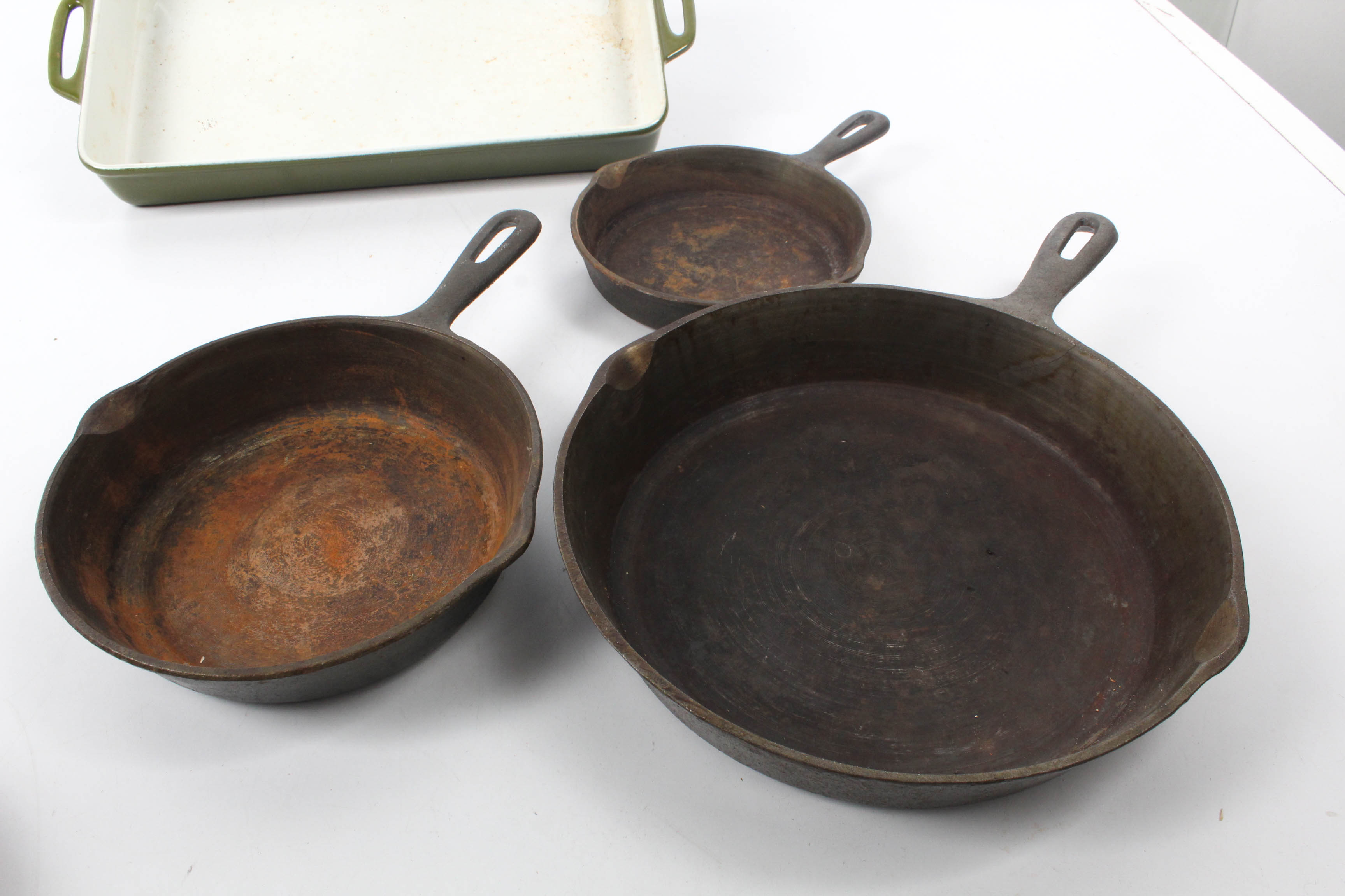 Enameled and Raw Cast Iron Cookware, Mid Century