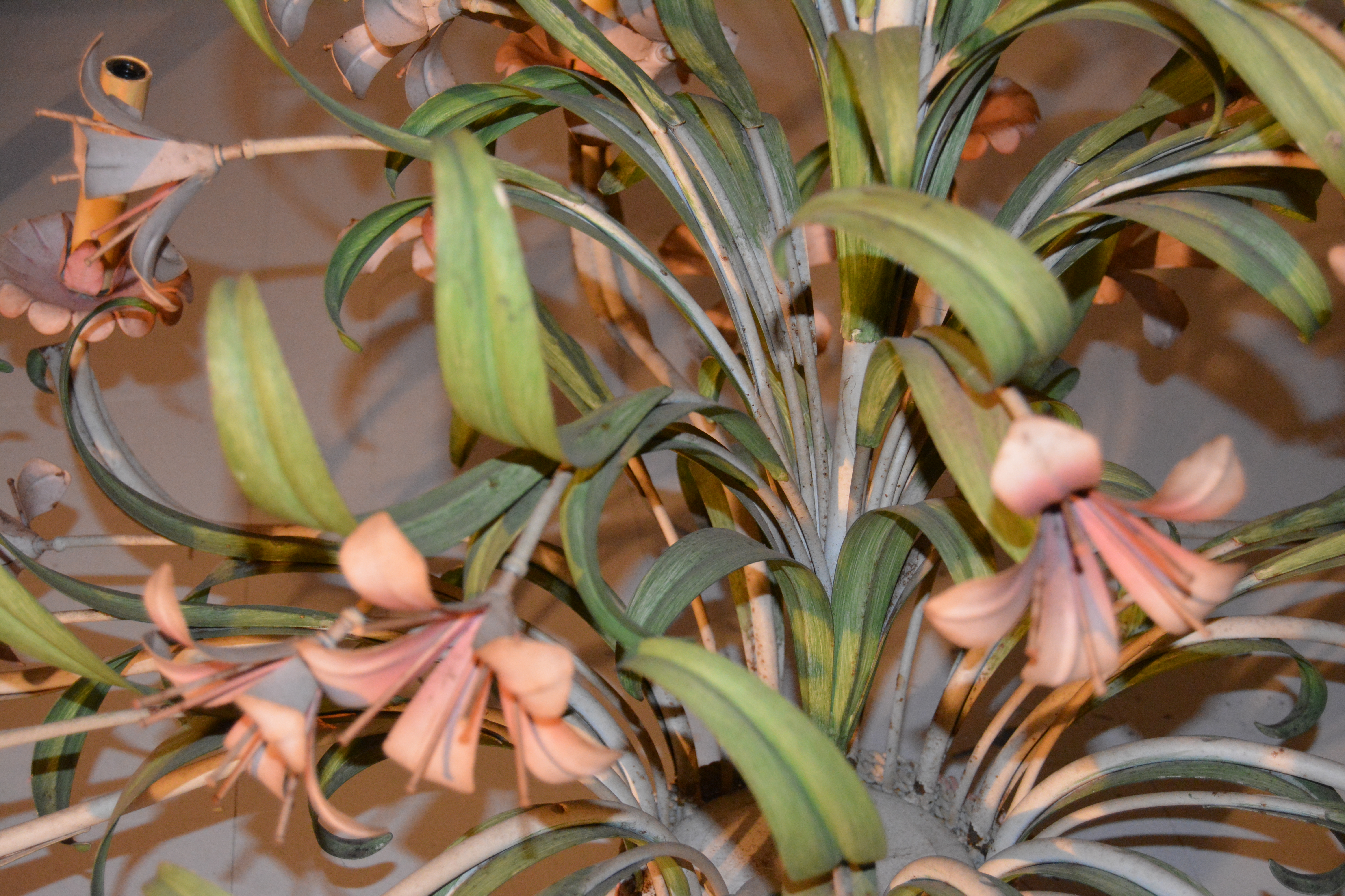 Painted Polychrome Metal Tole Floral Chandelier, Mid-Century