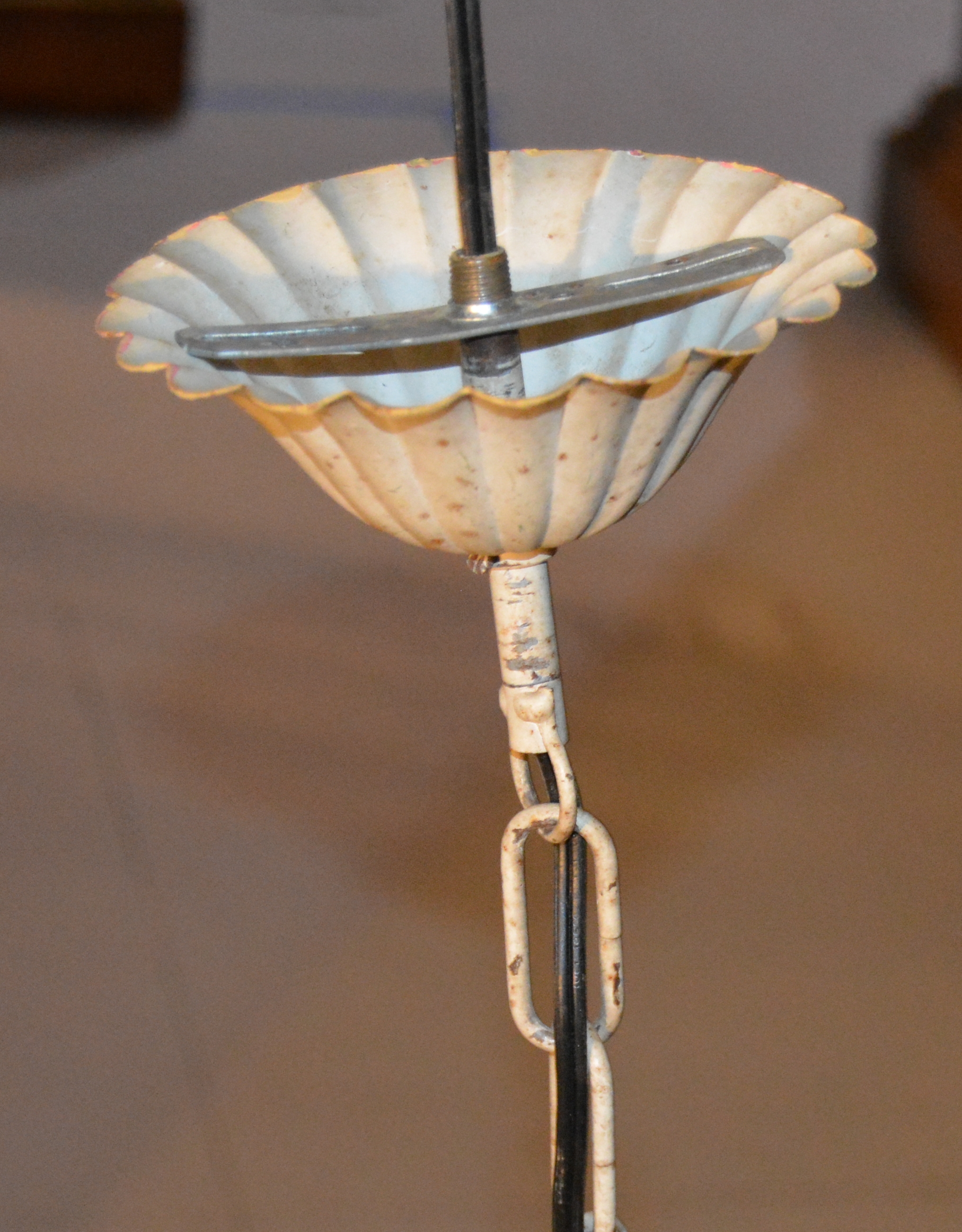 Painted Polychrome Metal Tole Floral Chandelier, Mid-Century