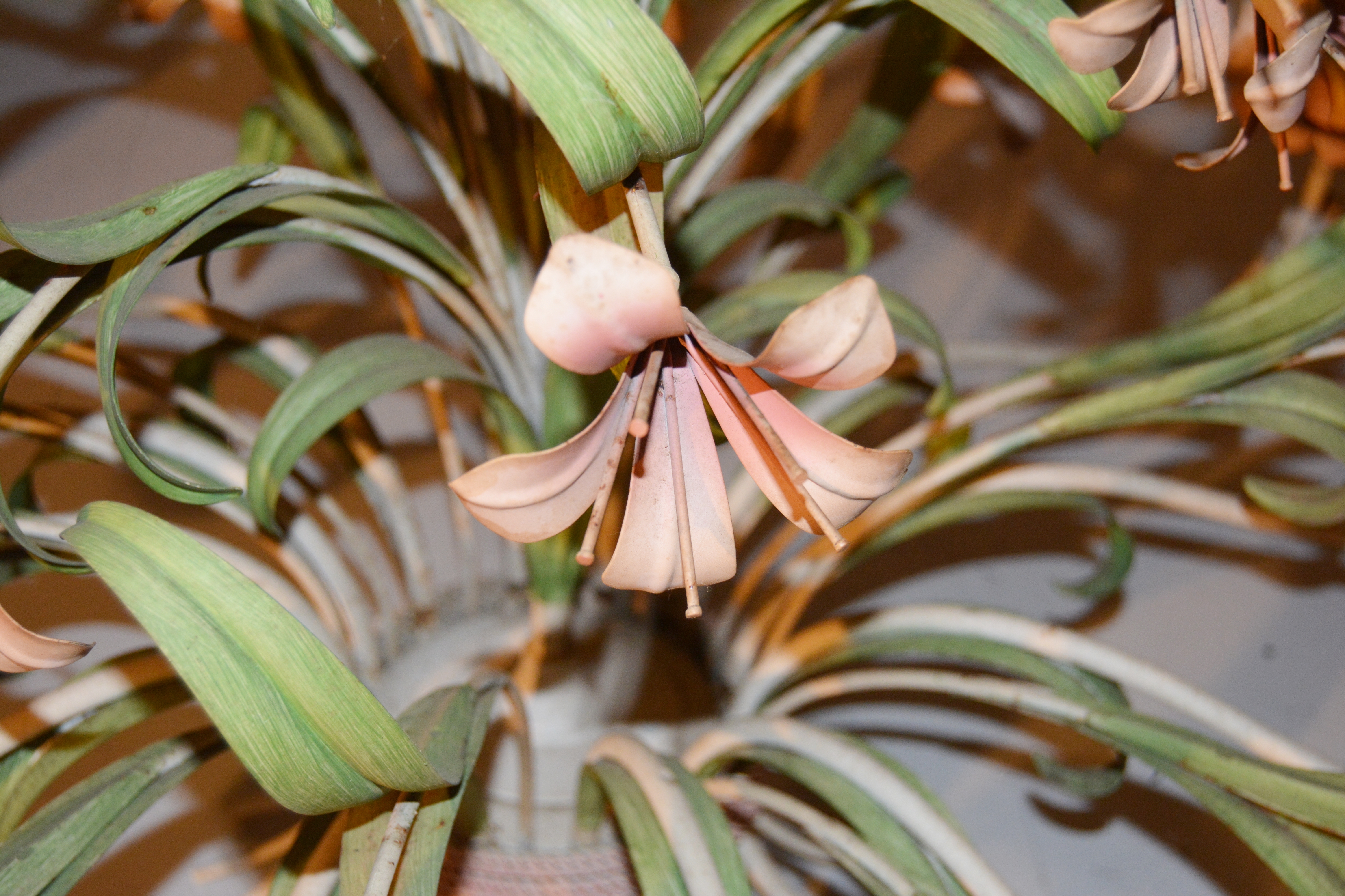 Painted Polychrome Metal Tole Floral Chandelier, Mid-Century