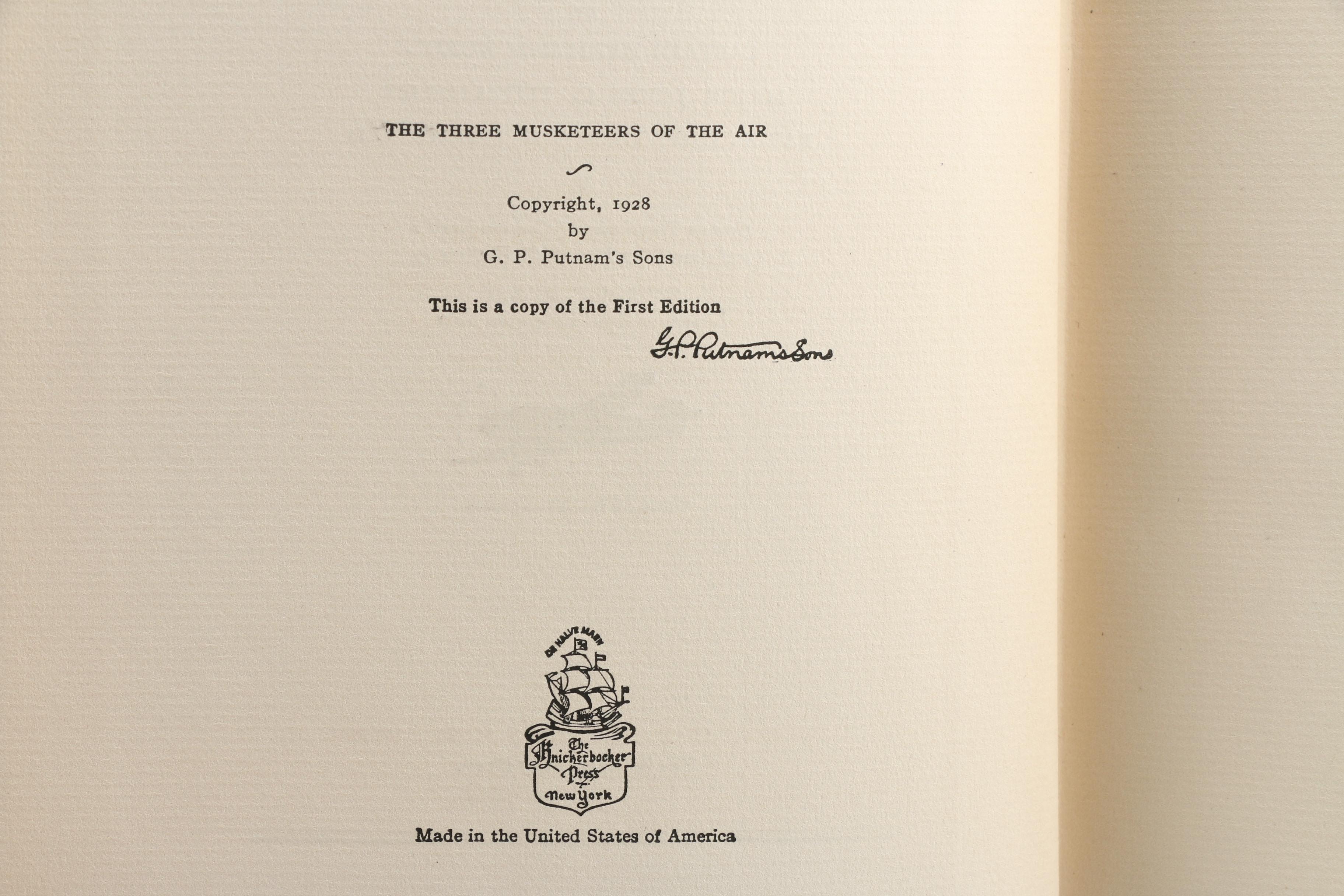 Signed Limited First Edition "The Three Musketeers of the Air" 1928