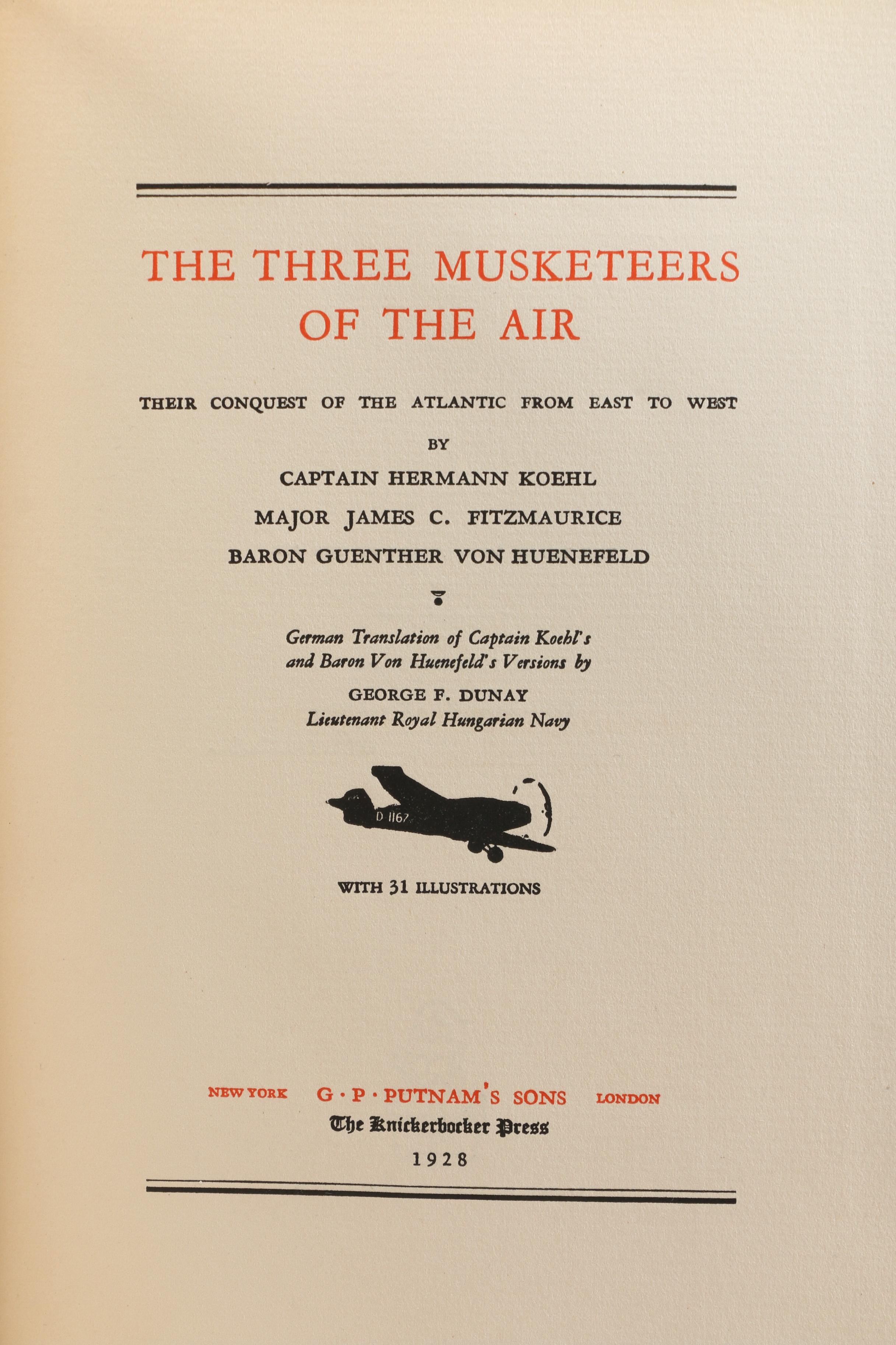 Signed Limited First Edition "The Three Musketeers of the Air" 1928