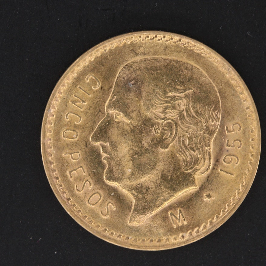 1955-M Mexico 5 Pesos Restike Gold Coin