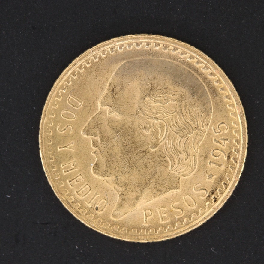 1945 Mexico 2 1/2 Pesos Restrike Gold Coin