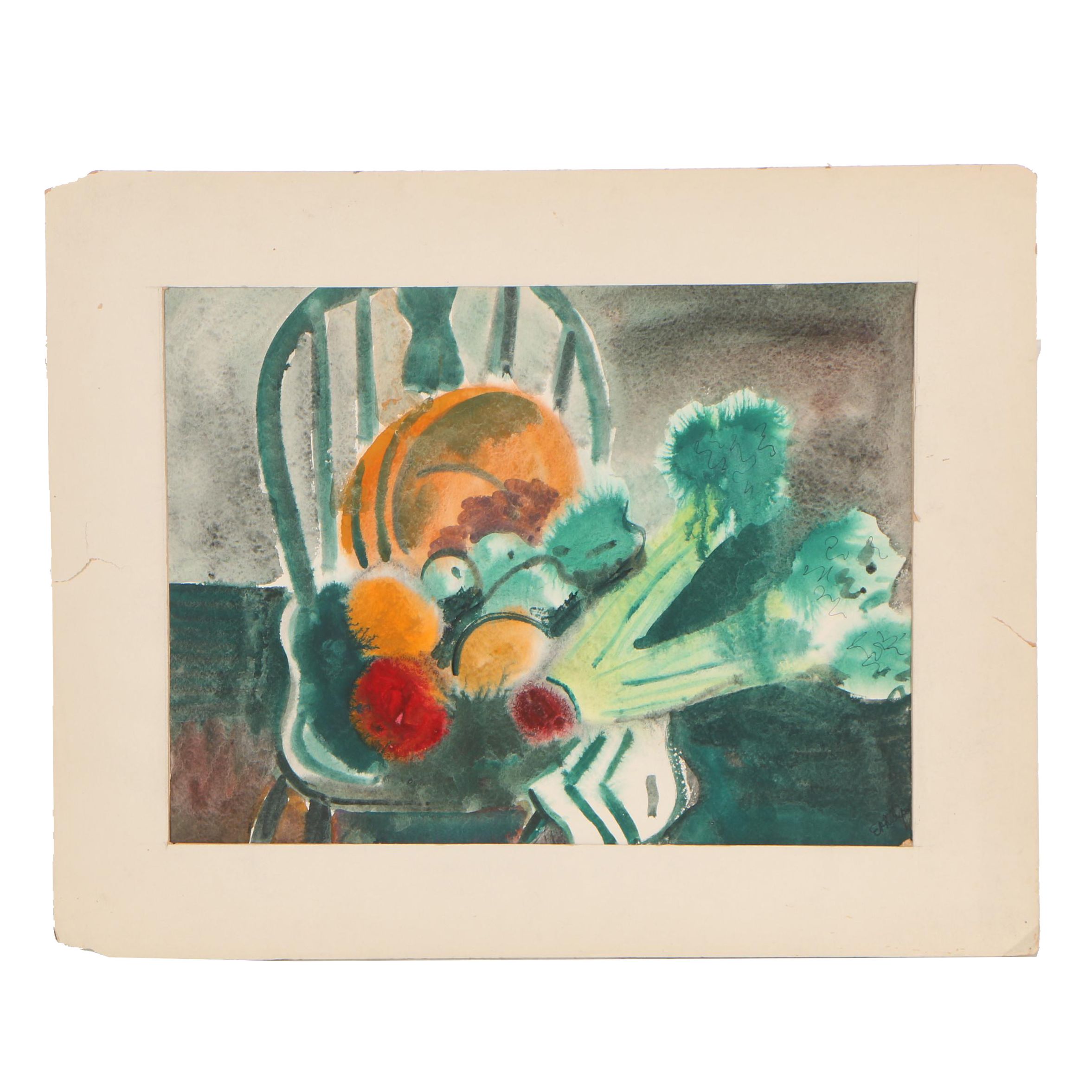 Esther Phillips 1950s Watercolor Folk Art Painting of Still Life