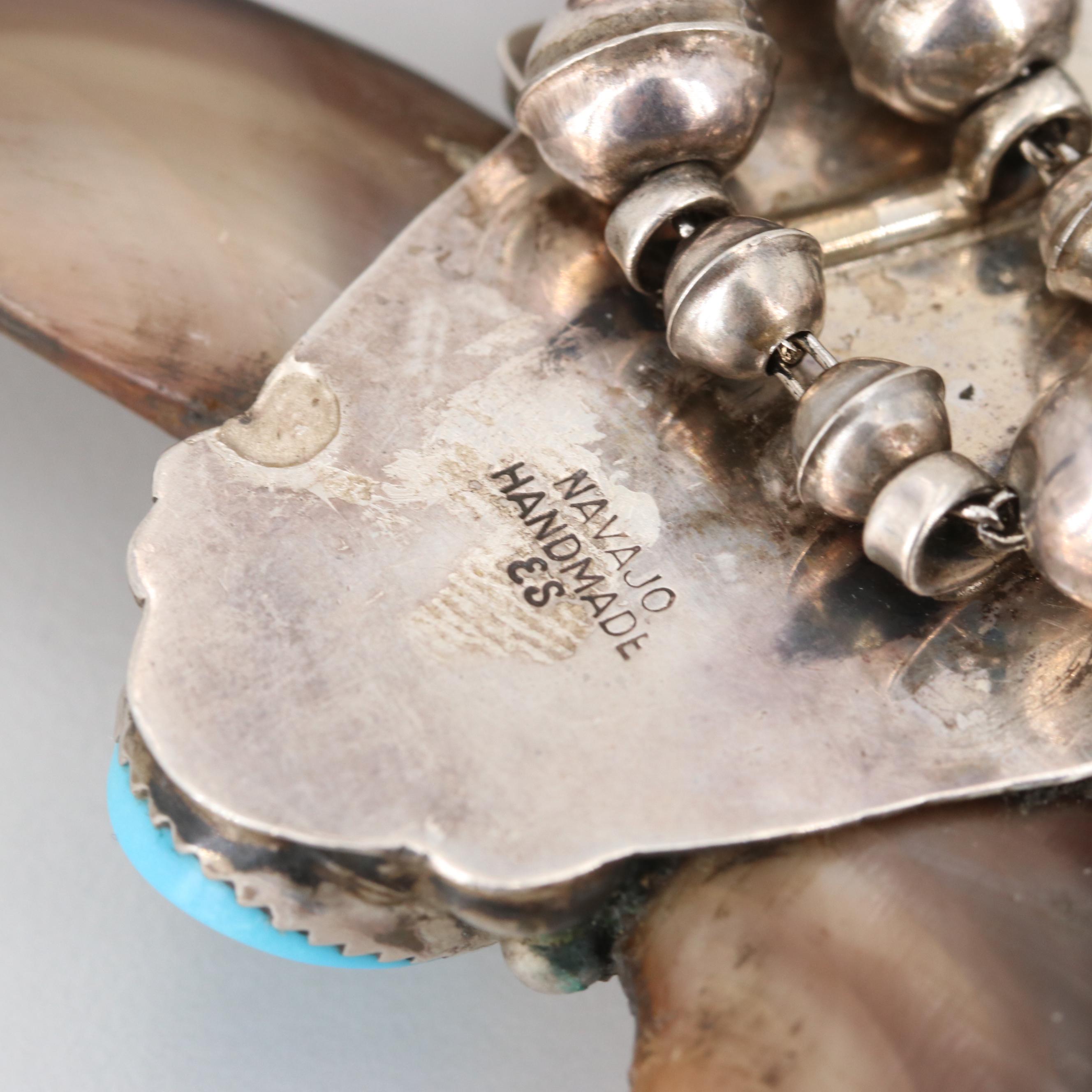 Elaine Sam Navajo Diné Sterling Black Bear Claw, Turquoise and Coral Necklace