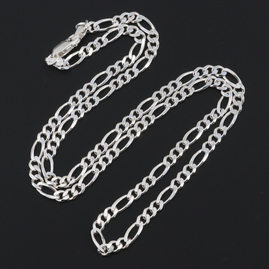 Sterling Silver Figaro Chain Link Necklace