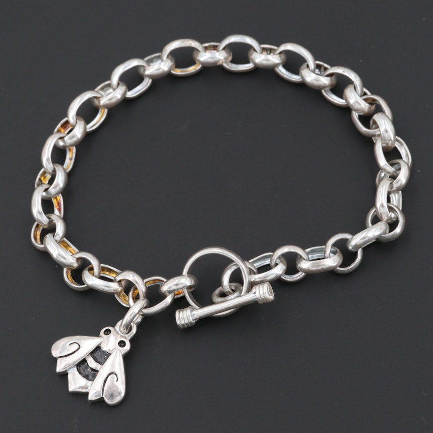 Sterling Silver Bracelet with Enameled Bee Charm