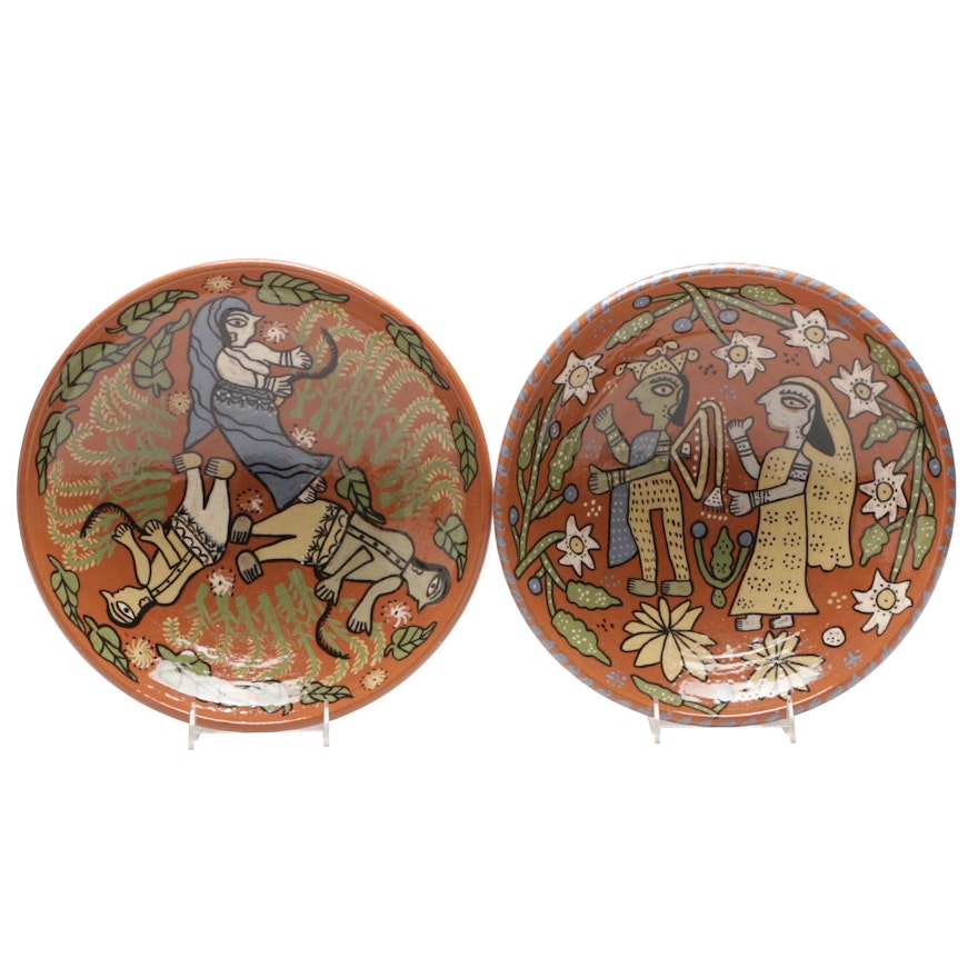 Hand-Painted Indian Style Redware Bowls