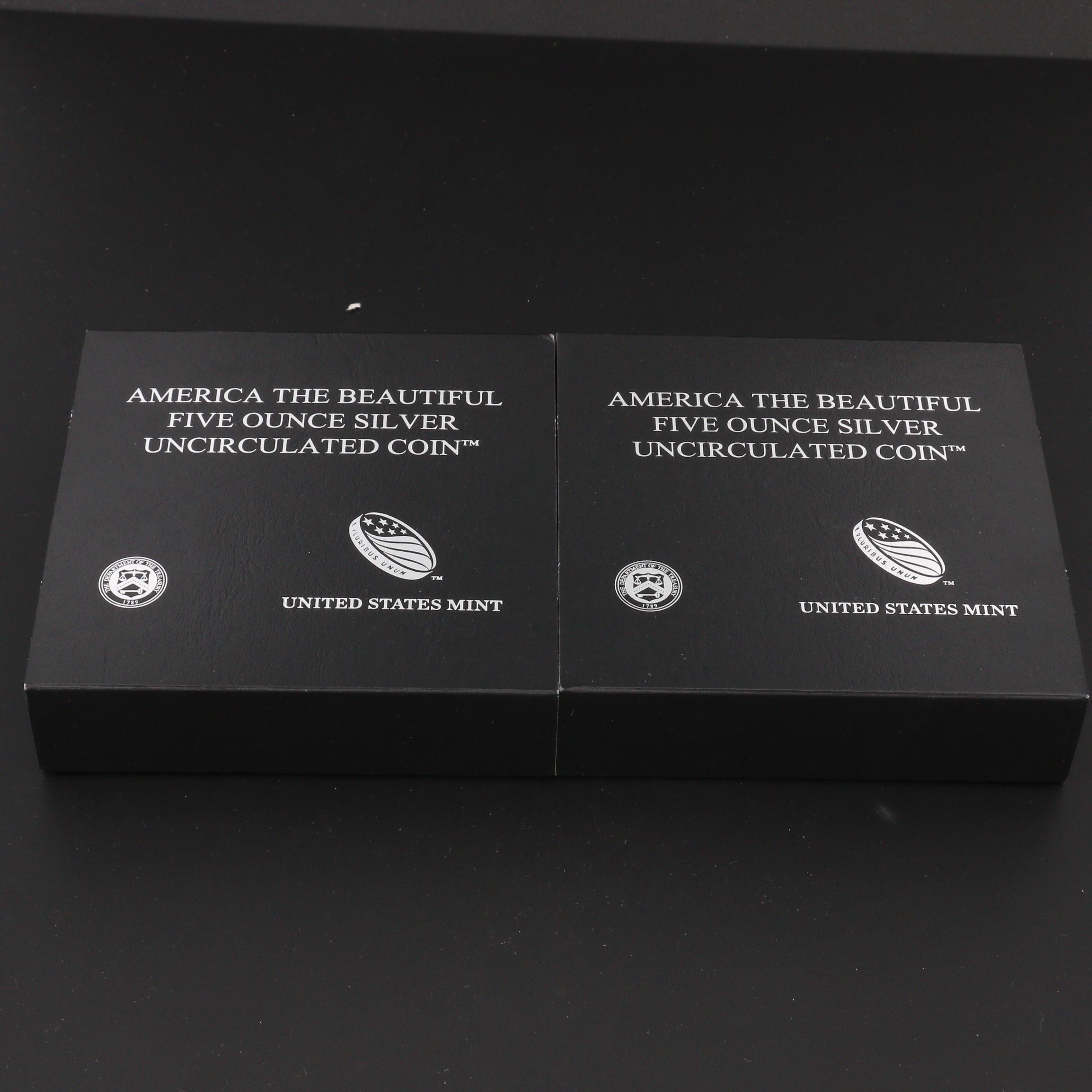 Two America the Beautiful 5 Oz. Fine Silver Bullion Coins