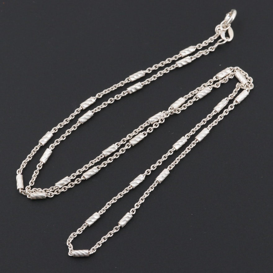 Sterling Silver Fancy Tube and Connector Chain Link Necklace