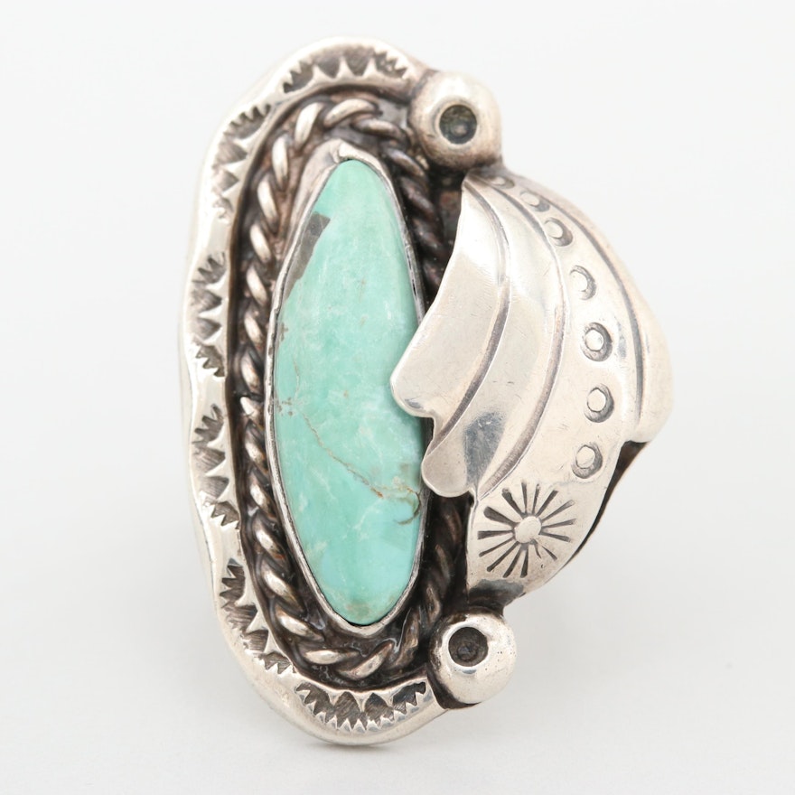 Herbert Pino Cherokee Sterling Silver Turquoise Ring